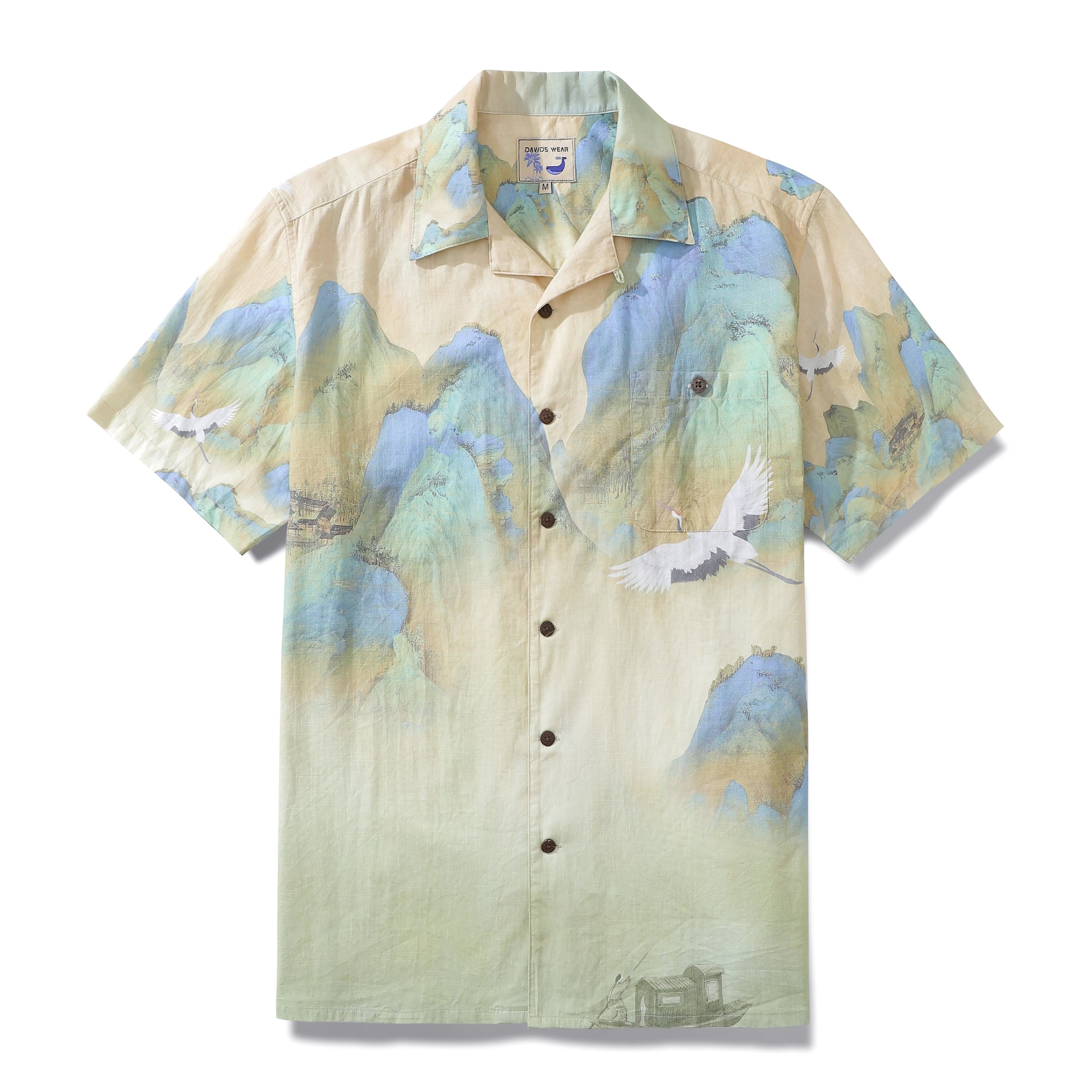 Men's Hawaiian Shirt Crane Rivers and Mountains Short Sleeve Camp Shirt