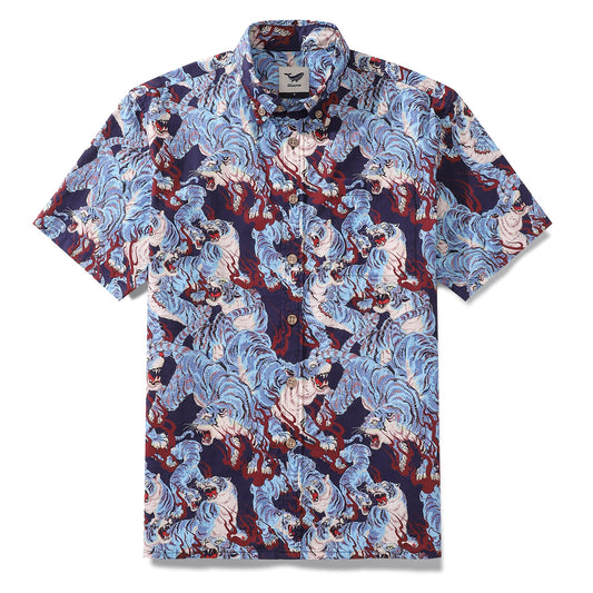 Men's Hawaiian Shirt The Staredown Print Cotton Button-down Short Sleeve Aloha Shirt