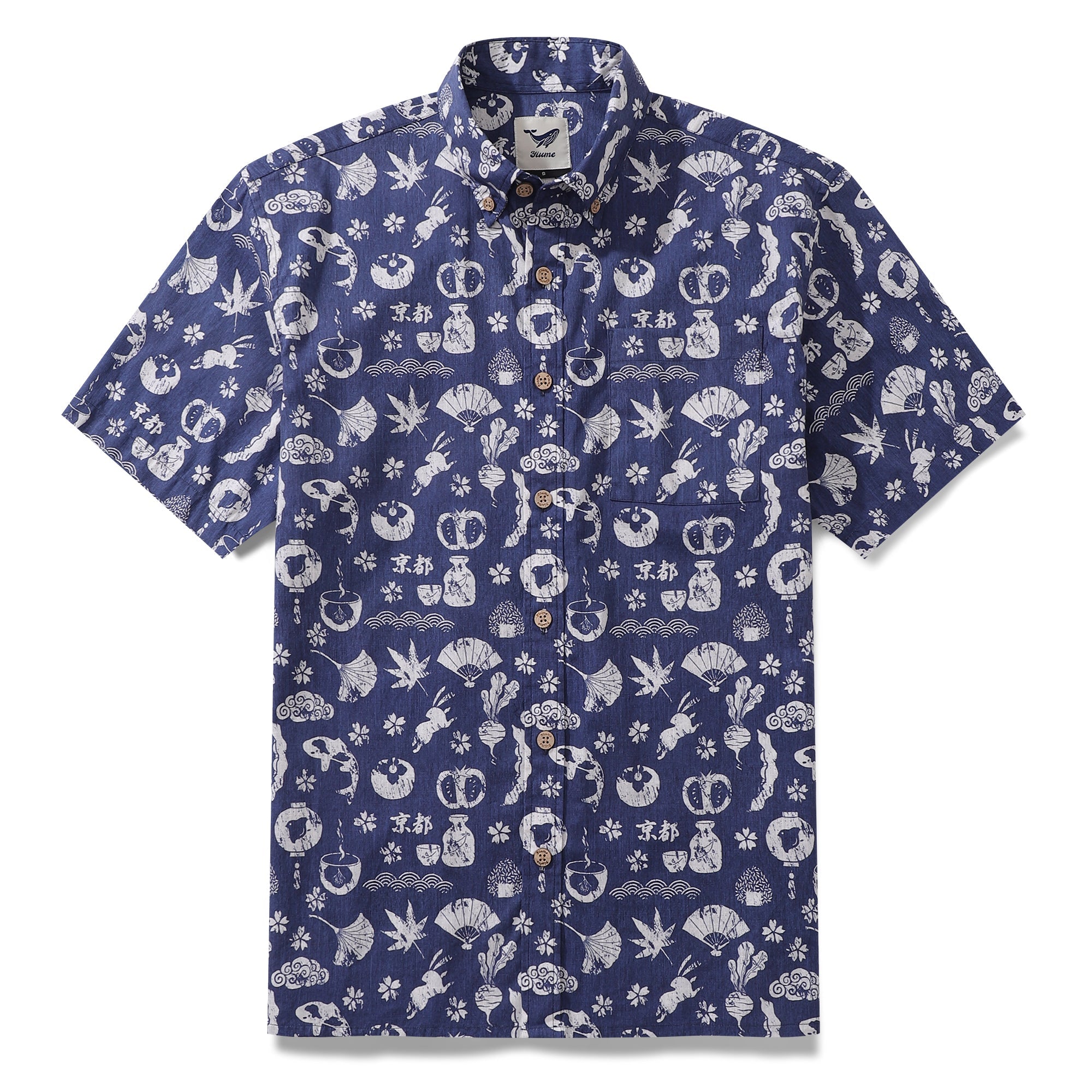 Men's Hawaiian Shirt Kyoto Memories By House of Haricot Cotton Button-down Short Sleeve Aloha Shirt