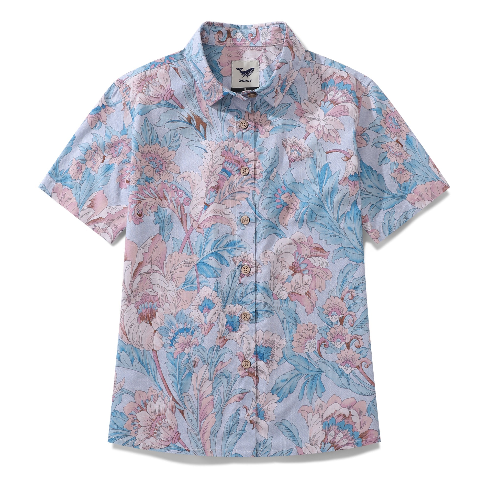 Women's Hawaiian Shirt Spring's Blush Print Cotton Button-down Short Sleeve