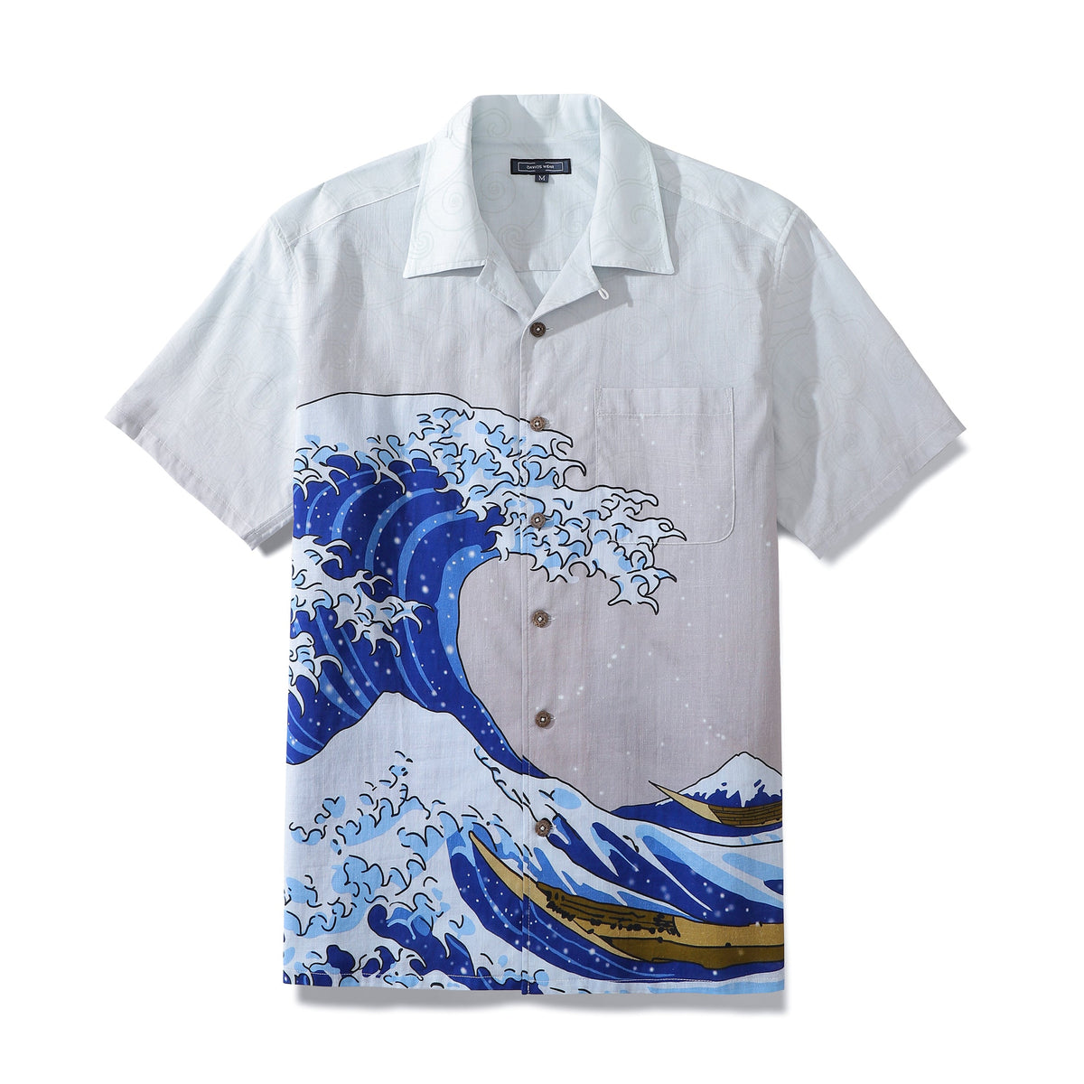 Men’s Aloha Shirt Cotton Short Sleeve Waves Pattern Coconut Buttons Ca