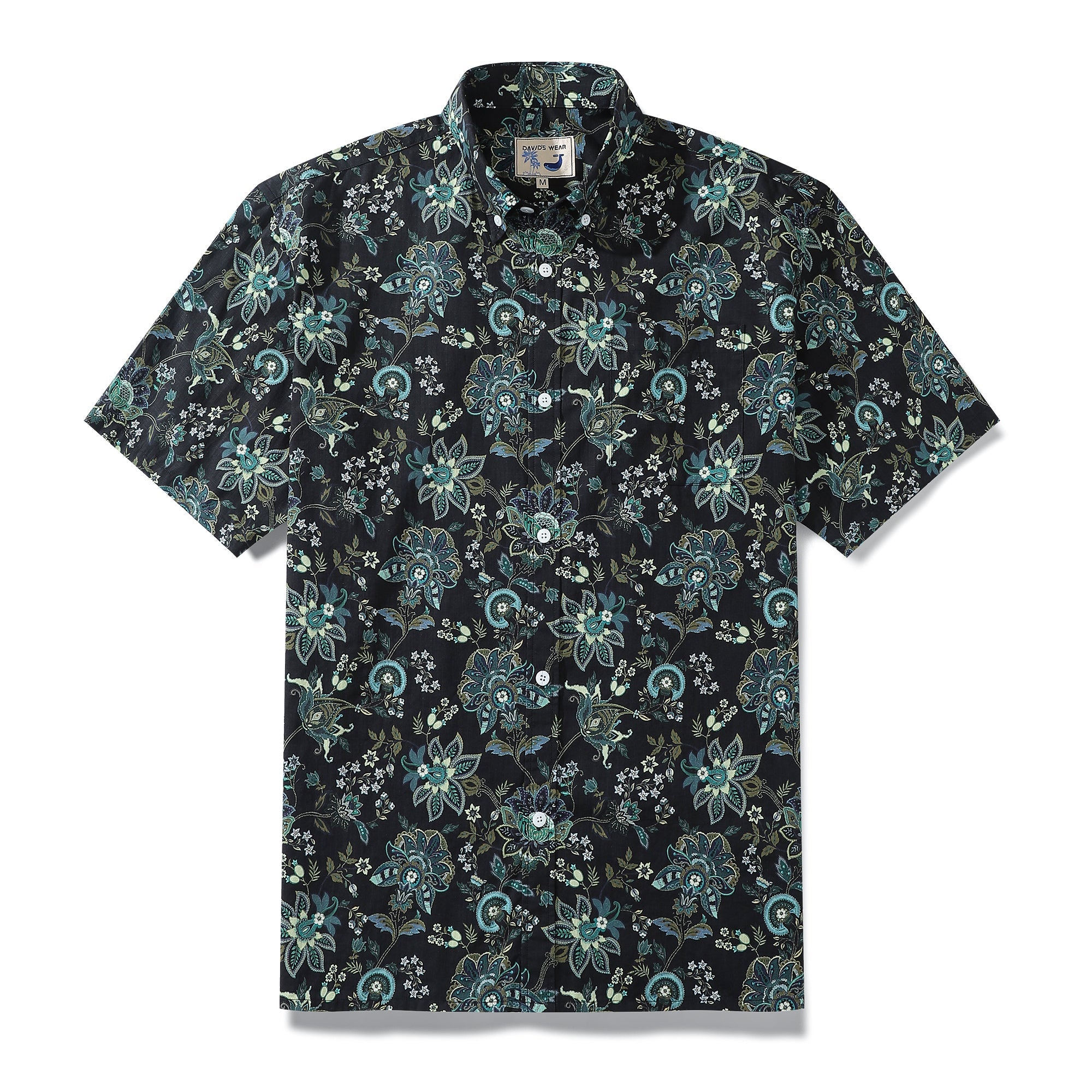 Hawaiian Shirt For Men Black Fantasy Flowers Print Short Sleeve Cotton Button Down