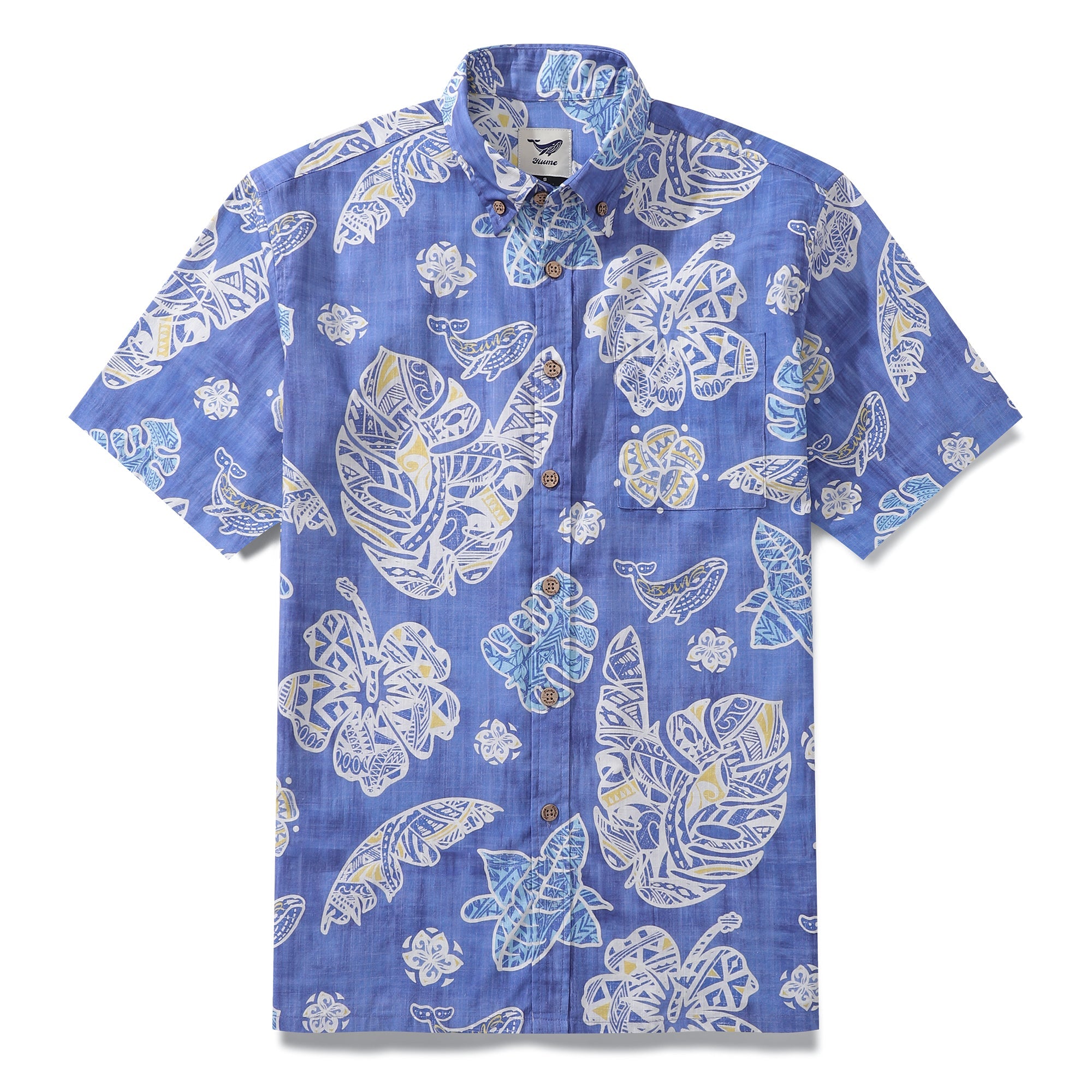 Men's Hawaiian Shirt Native Hawaiian Plants Cotton Button-down Short Sleeve Aloha Shirt