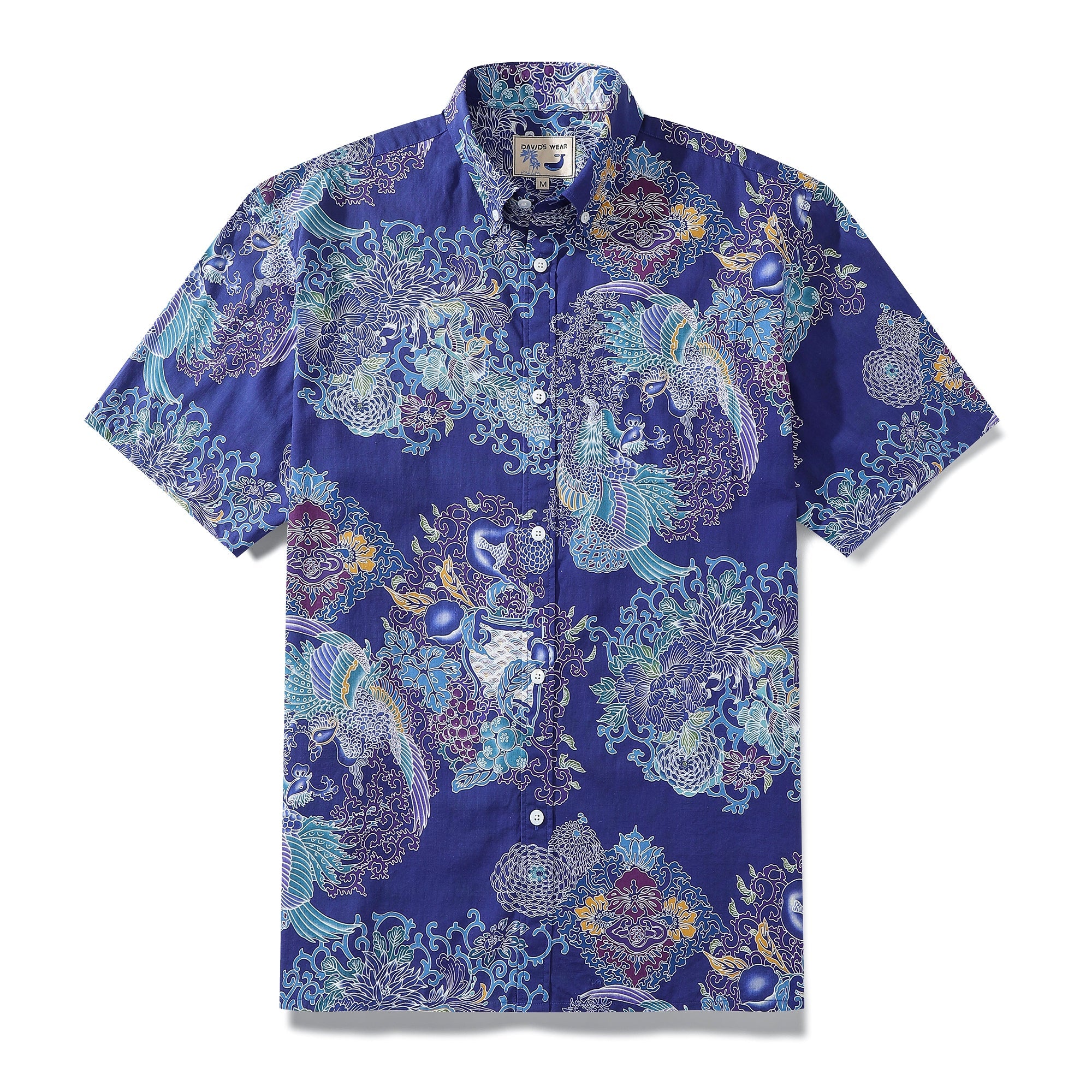 Hawaiian Shirts For Men Phoenix Picture Print Shirt 100% Cotton - Blue