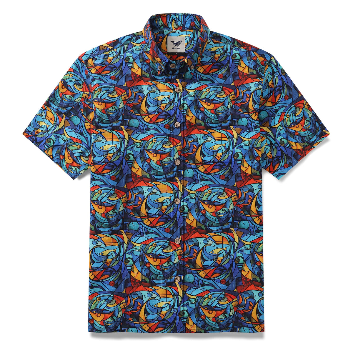 Men's Hawaiian Shirt Cubism Print Cotton Button-down Short Sleeve Aloh ...