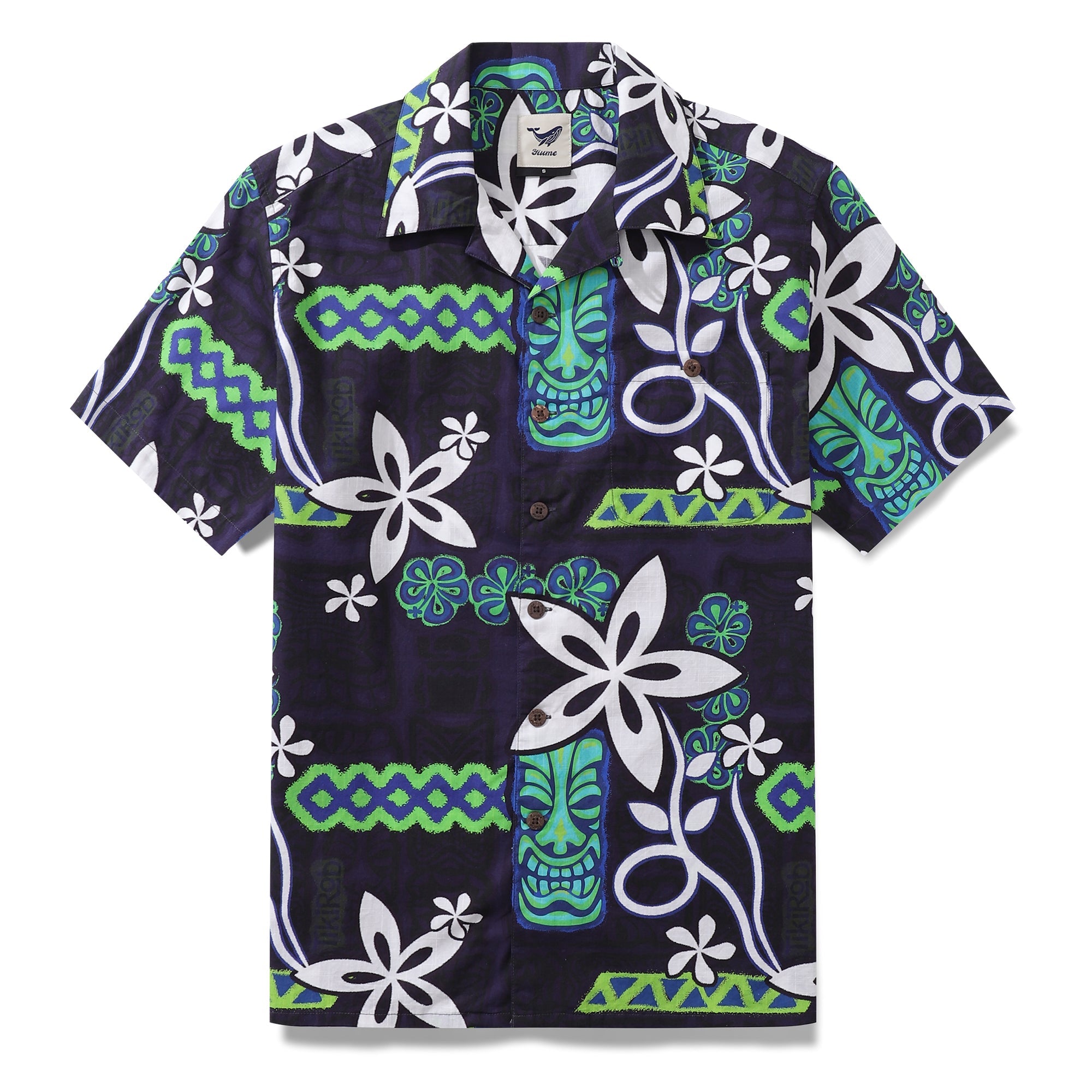 Hawaiian Shirt For Men Vintage TIKI Shirt Camp Collar 100% Cotton