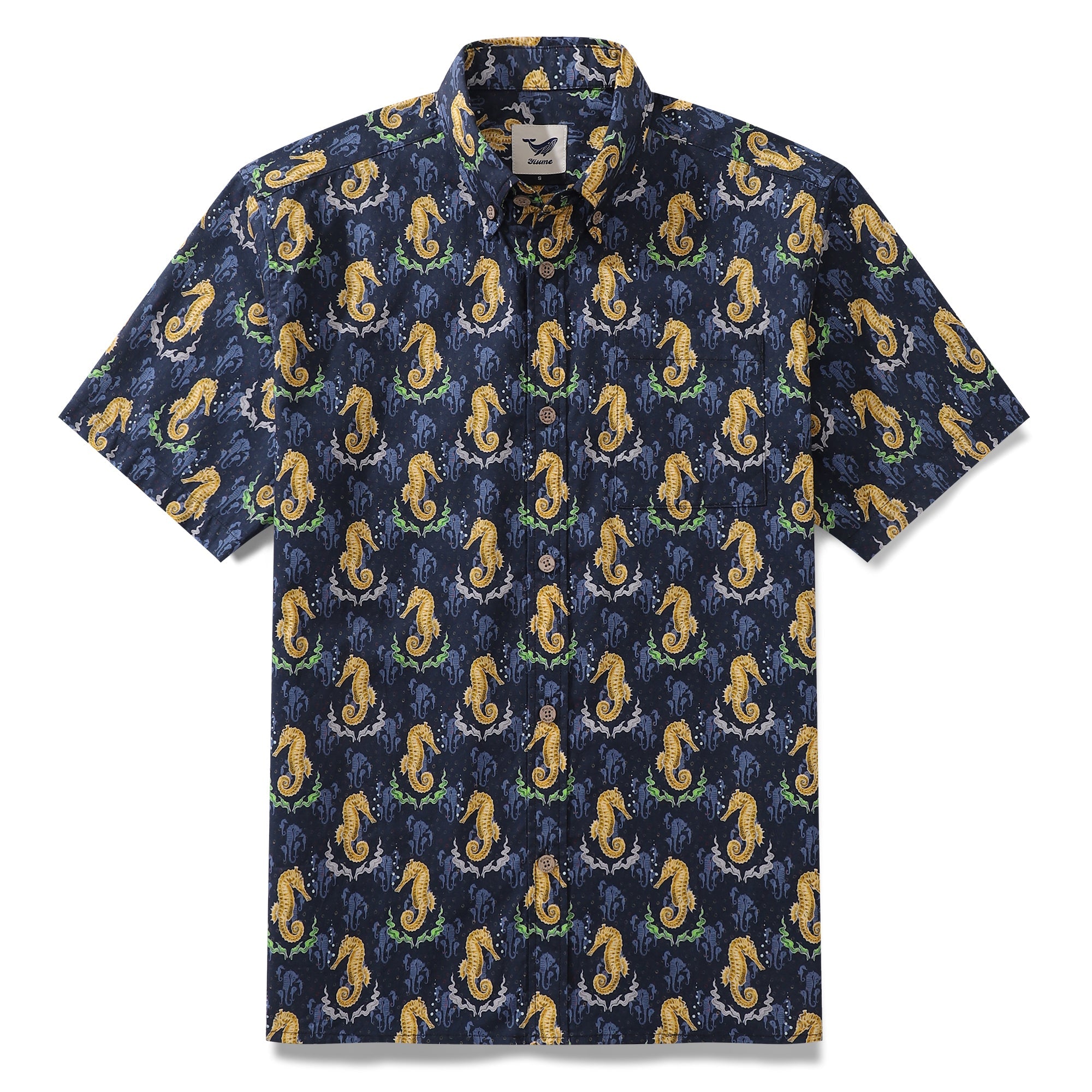 Men's Hawaiian Shirt Male Seahorses Raising Offspring Print Cotton But ...