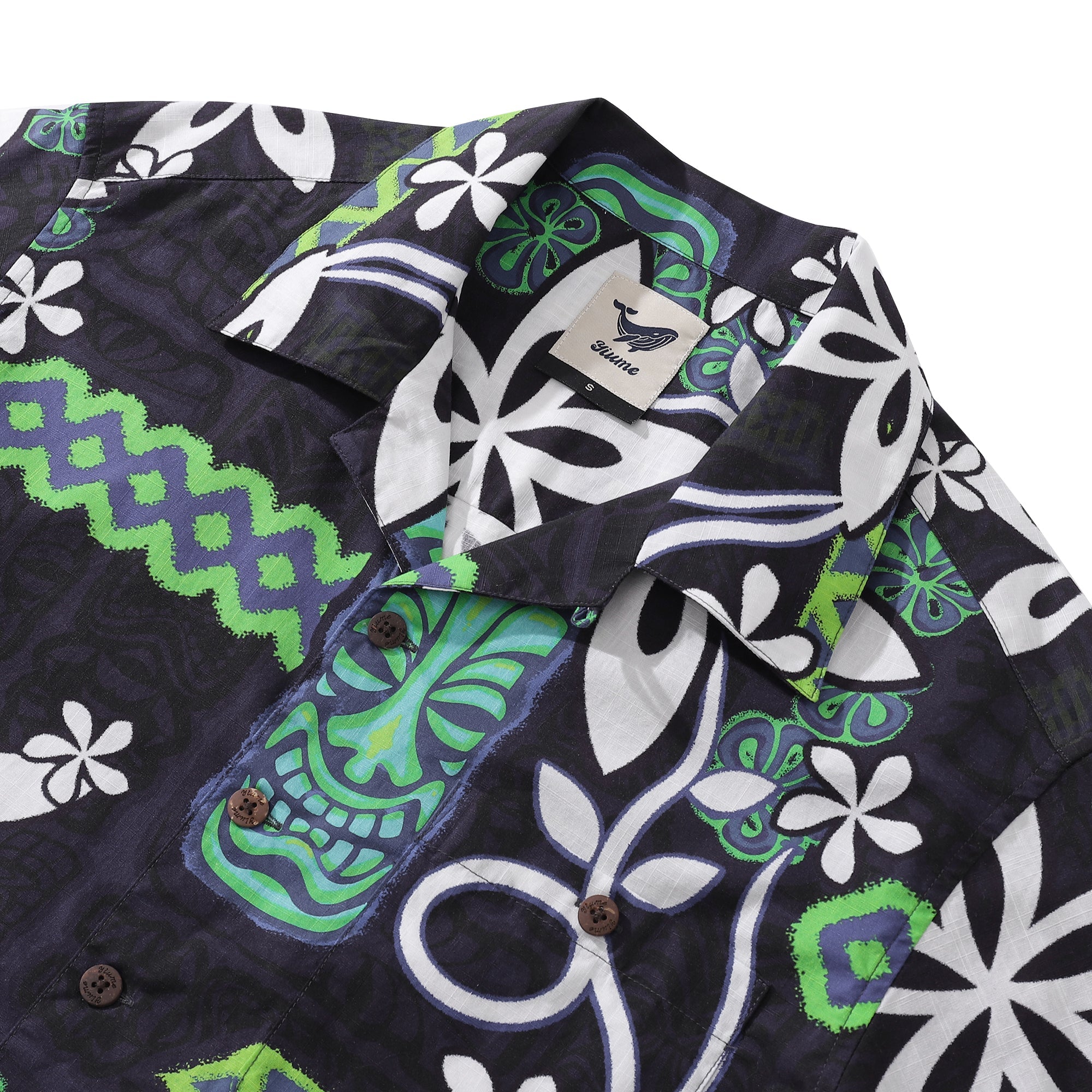 Hawaiian Shirt For Men Vintage TIKI Shirt Camp Collar 100% Cotton