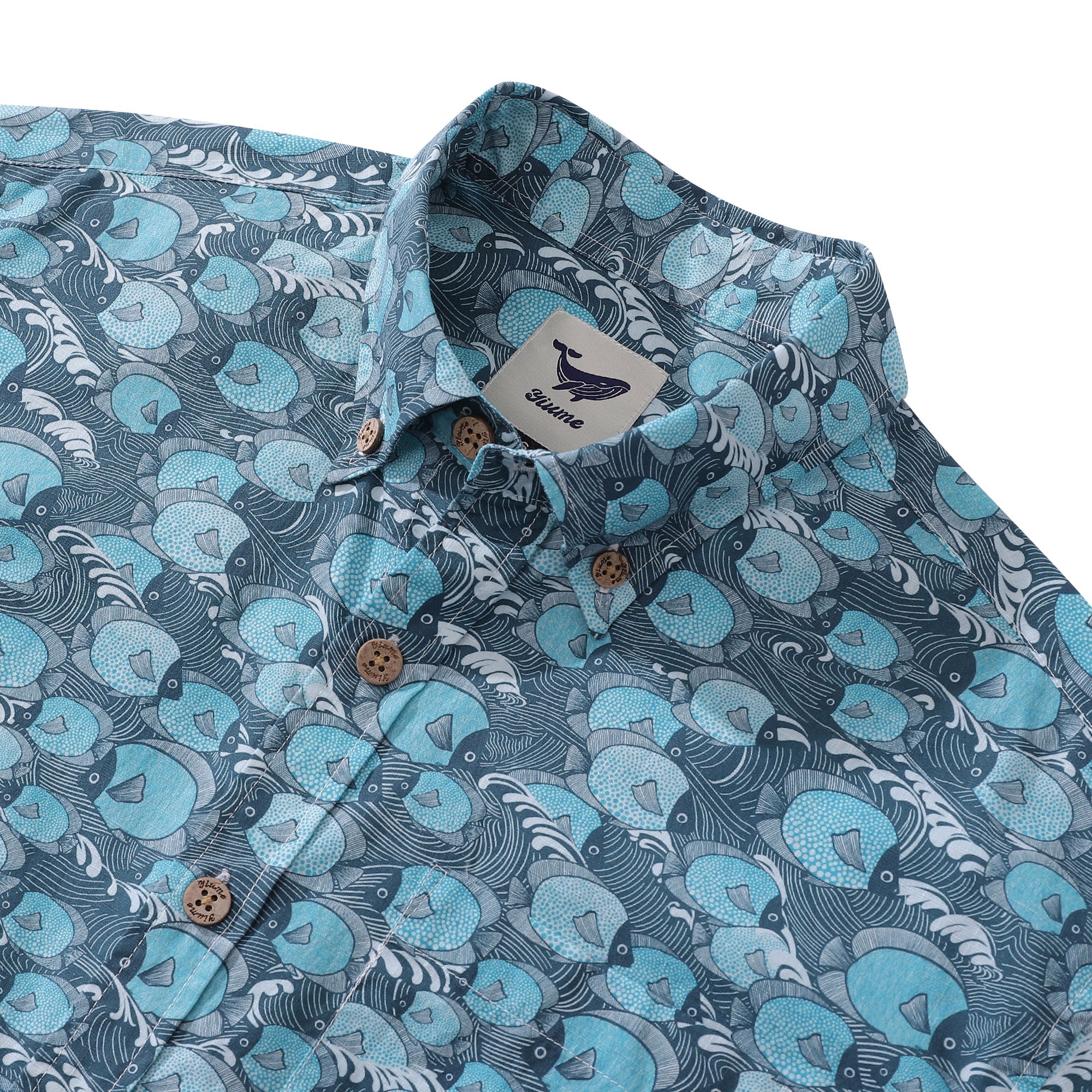 Men's Hawaiian Shirt Dottyfish Print Cotton Button-down Short Sleeve A ...