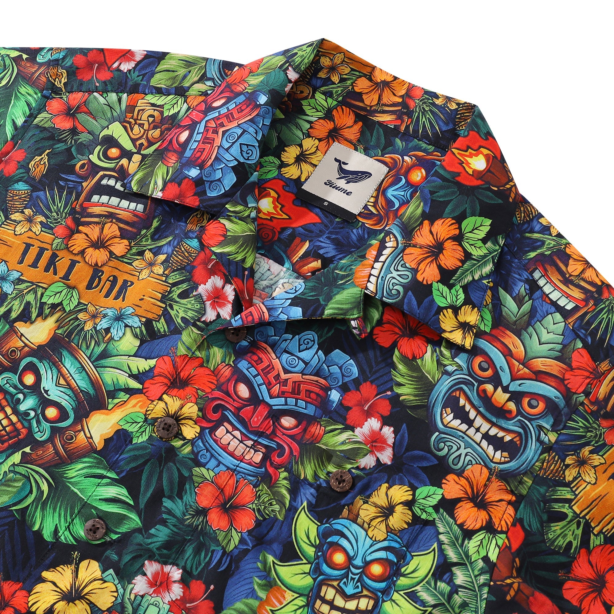 Hawaiian Shirt For Men TIKI BAR Shirt Camp Collar 100% Cotton