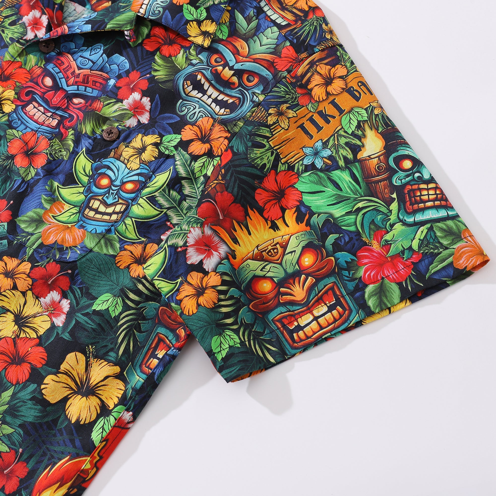 Hawaiian Shirt For Men TIKI BAR Shirt Camp Collar 100% Cotton