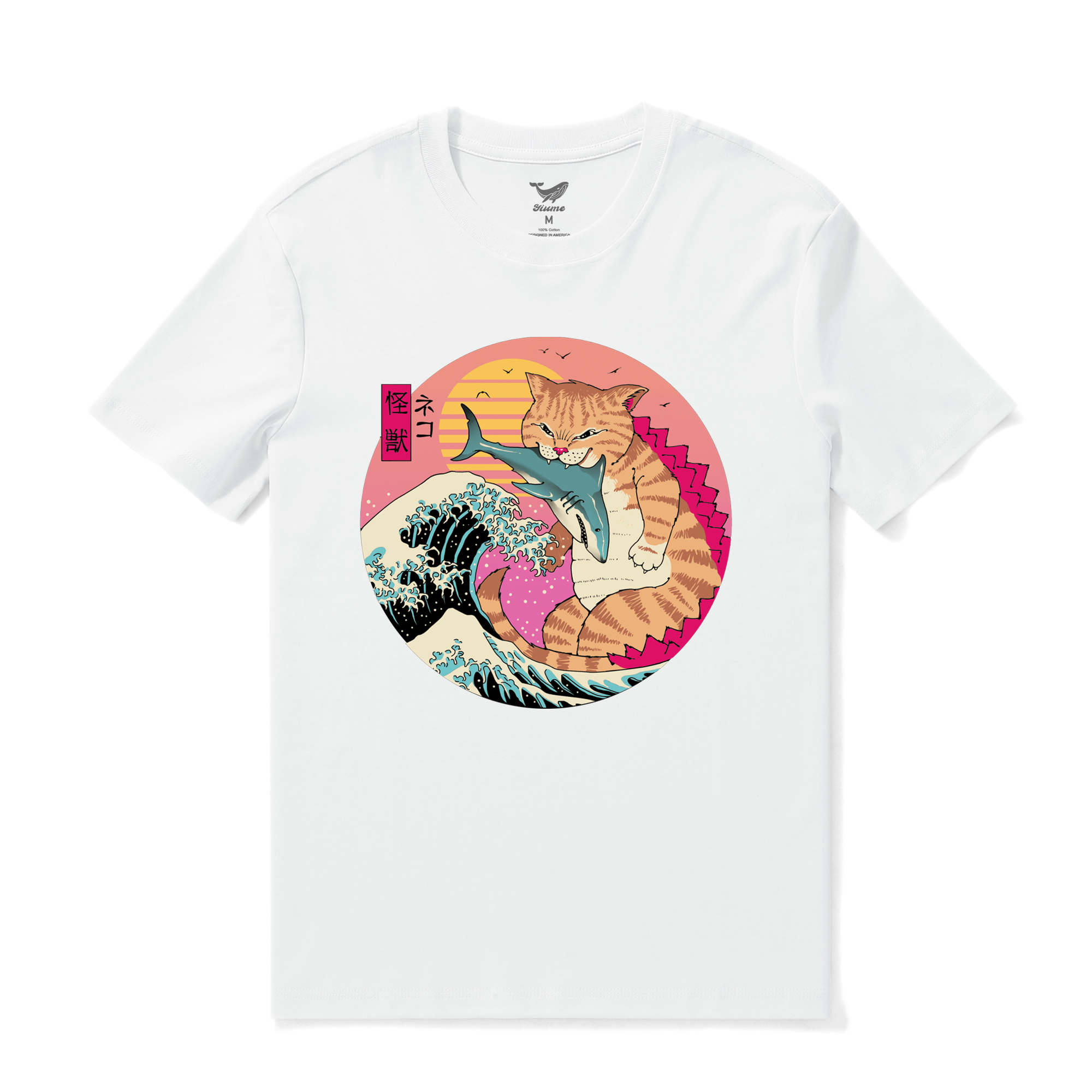 Hawaiian Tee For Men Super CatZilla Tee Crew Neck 100% Cotton - WHITE