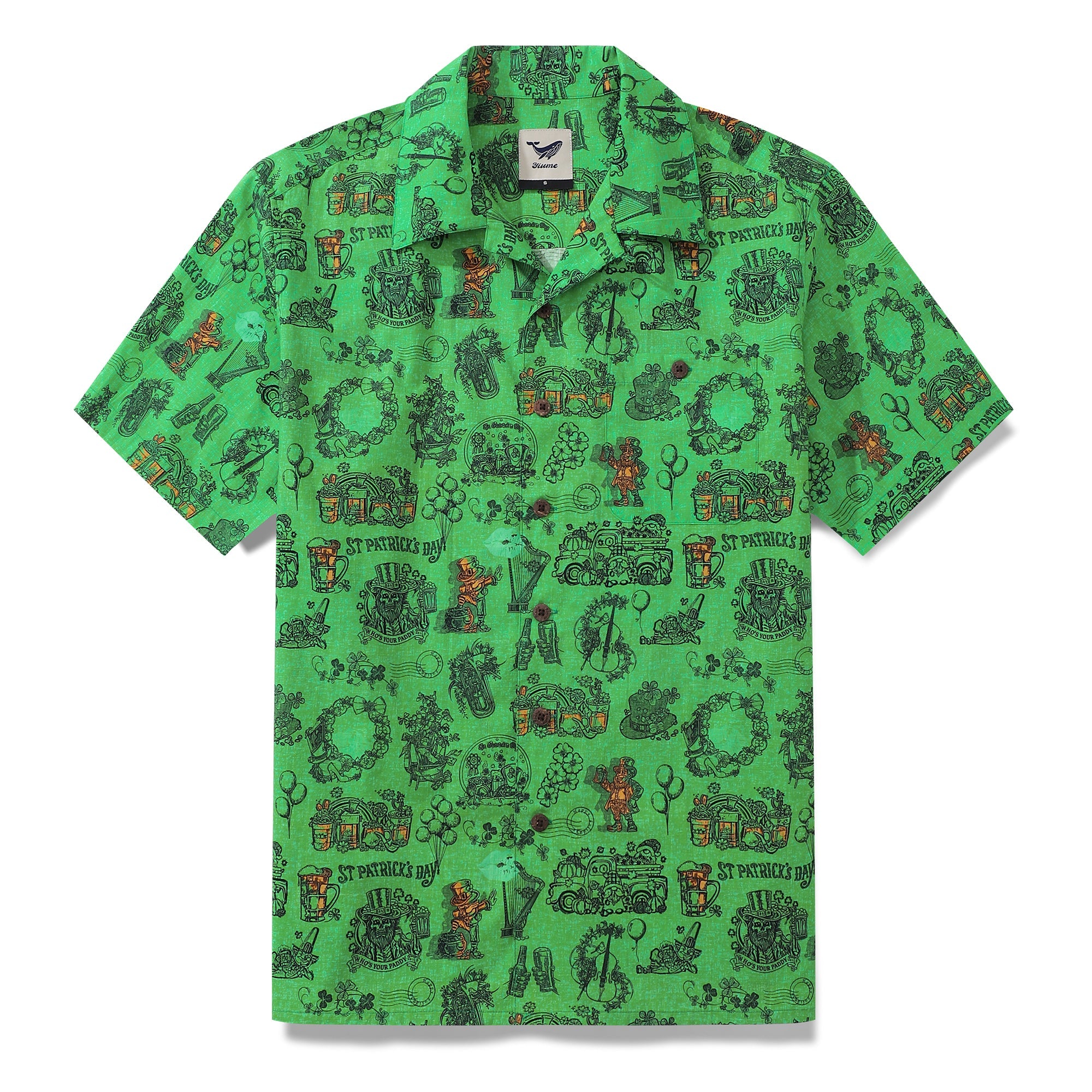 Saint Patrick Hawaiian Shirt For Men Festival Revelry Shirt Camp Collar 100% Cotton