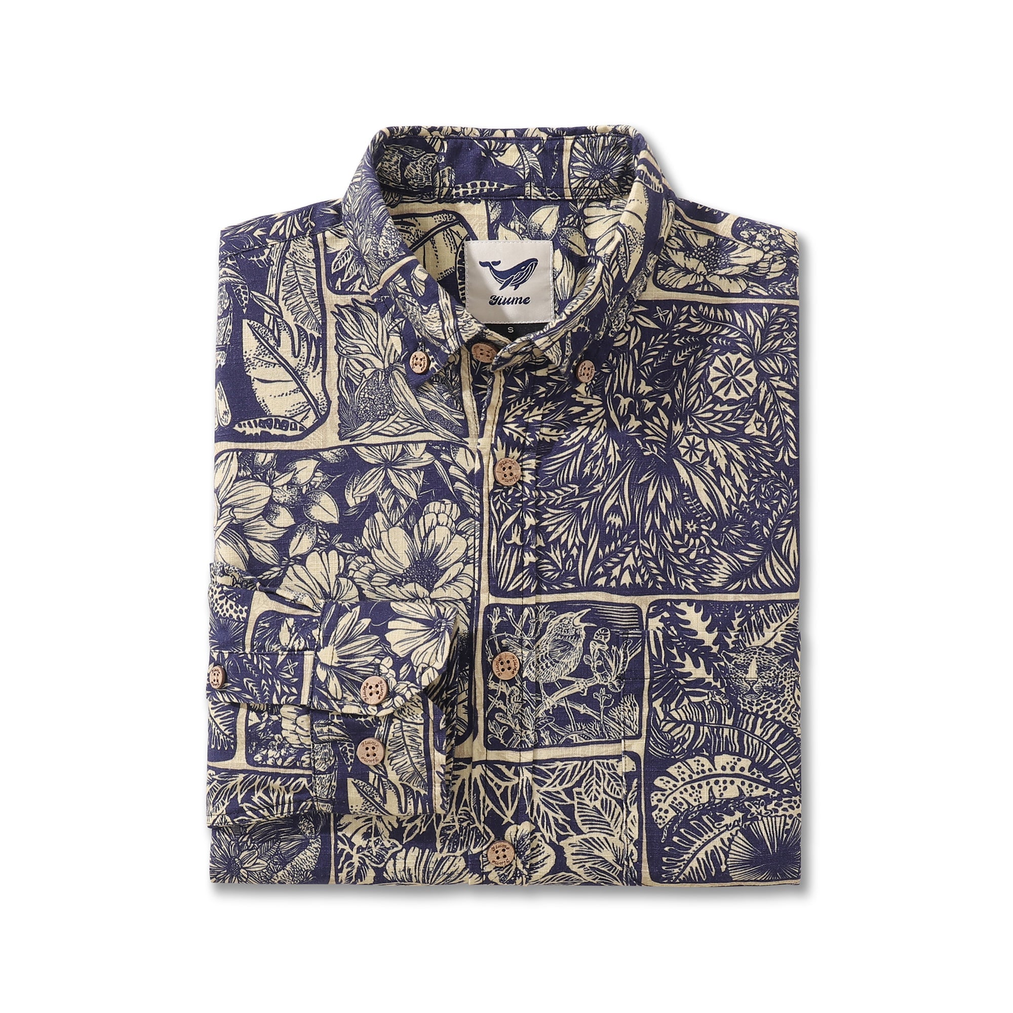 Men's Hawaiian Shirt Jungle Cotton Button-down Long Sleeve Aloha Shirt