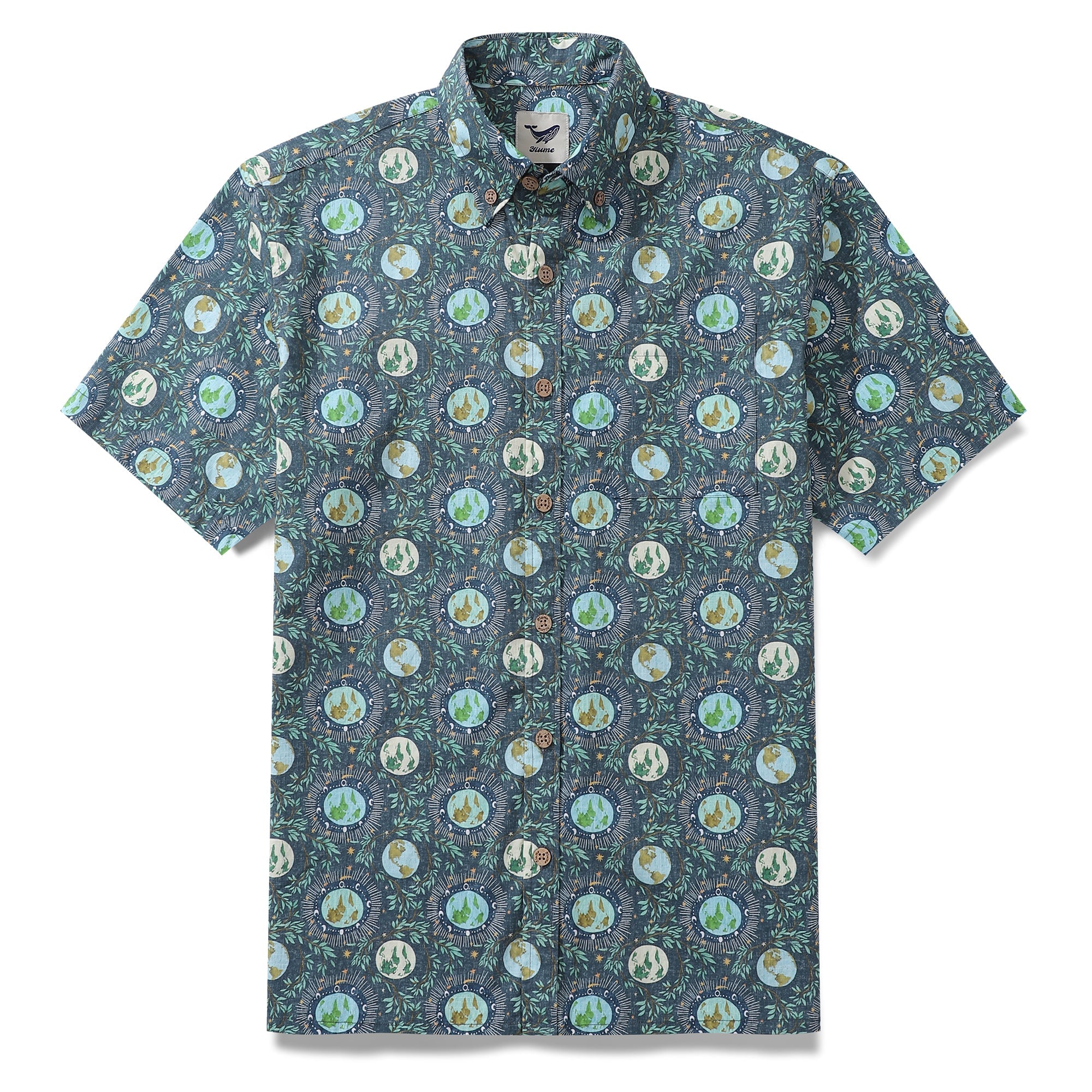 Men's Hawaiian Shirt Planet Earth Home Cotton Button-down Short Sleeve Aloha Shirt