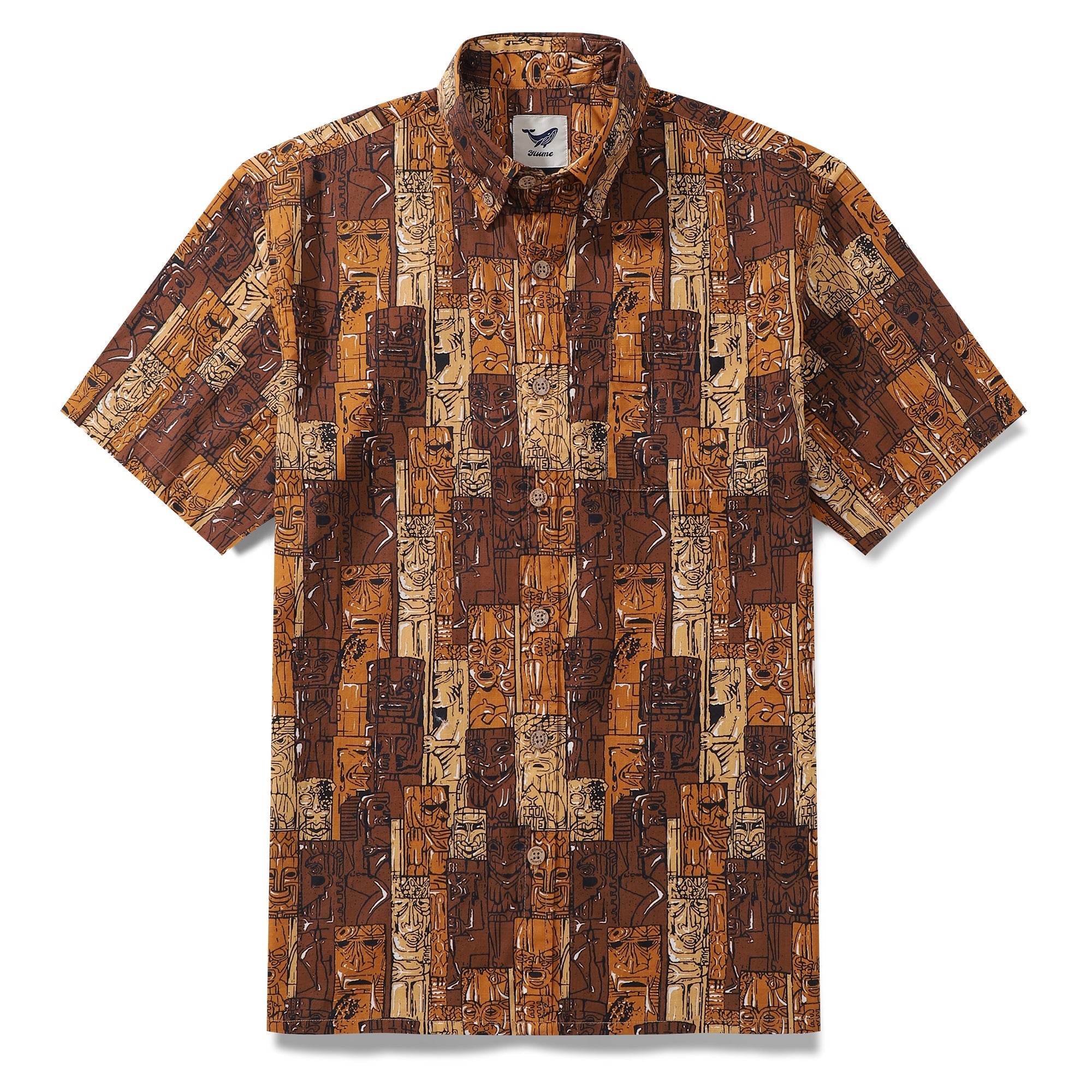Men's Hawaiian Shirt Tiki Symphony Cotton Button-down Short Sleeve Aloha Shirt