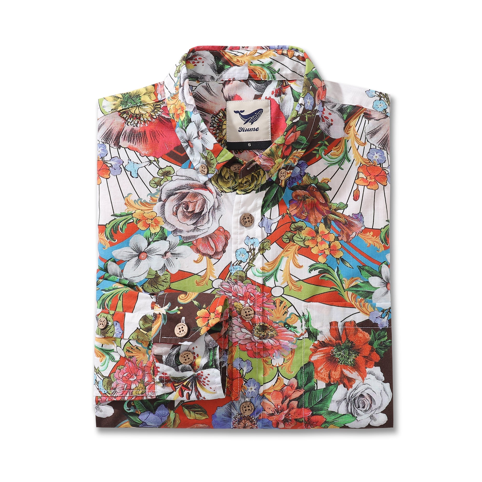 Men's Hawaiian Shirt Vibrant Blooms Cotton Button-down Long Sleeve Aloha Shirt