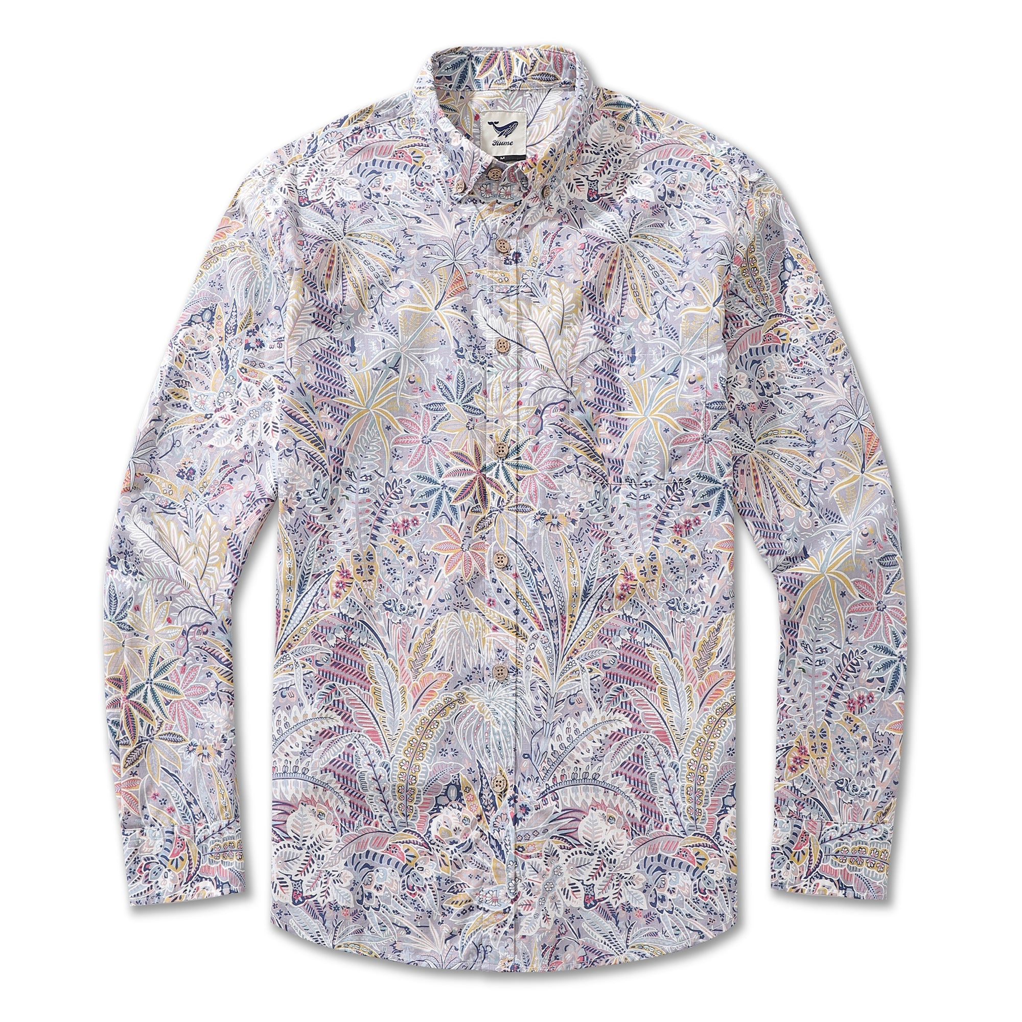 Men's Hawaiian Shirt Tropical Palm Tree Print Cotton Button-down Long Sleeve Aloha Shirt