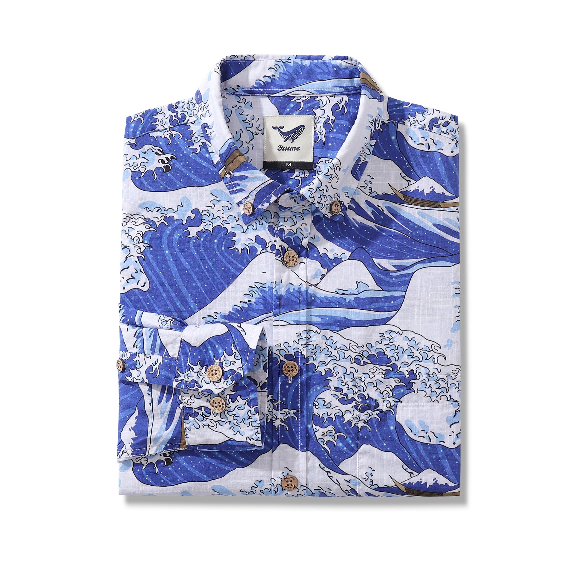 Men's Hawaiian Shirt Ocean Waves Japanese Ukiyo-e Print Cotton Button ...