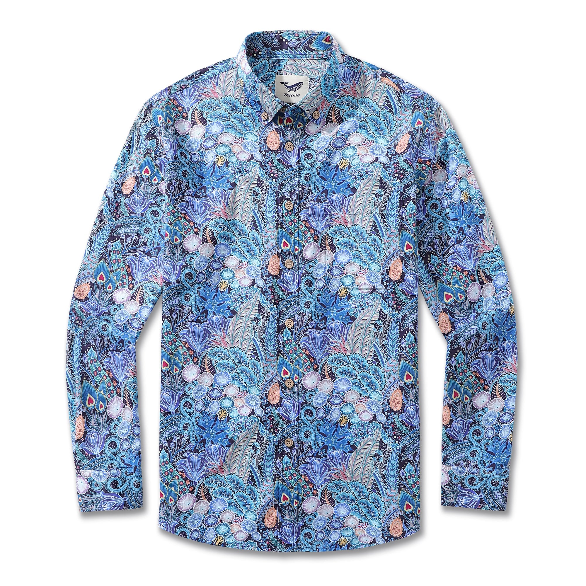 Men's Hawaiian Shirt Floral Pattern Series 2 Print Cotton Button-down Long Sleeve Aloha Shirt