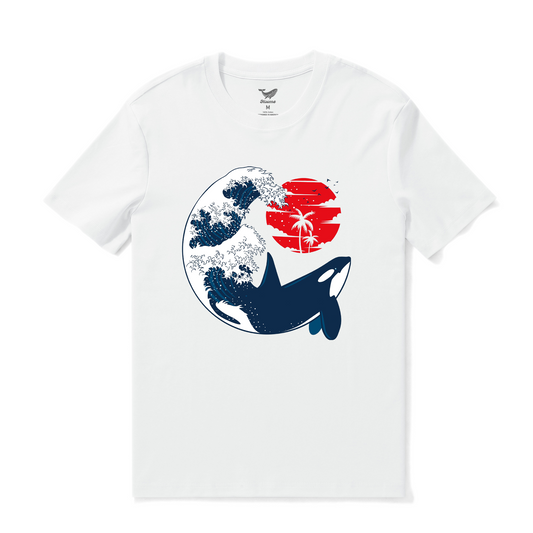 Hawaiian Tee For Men The Killer Wave Tee Crew Neck 100% Cotton - WHITE