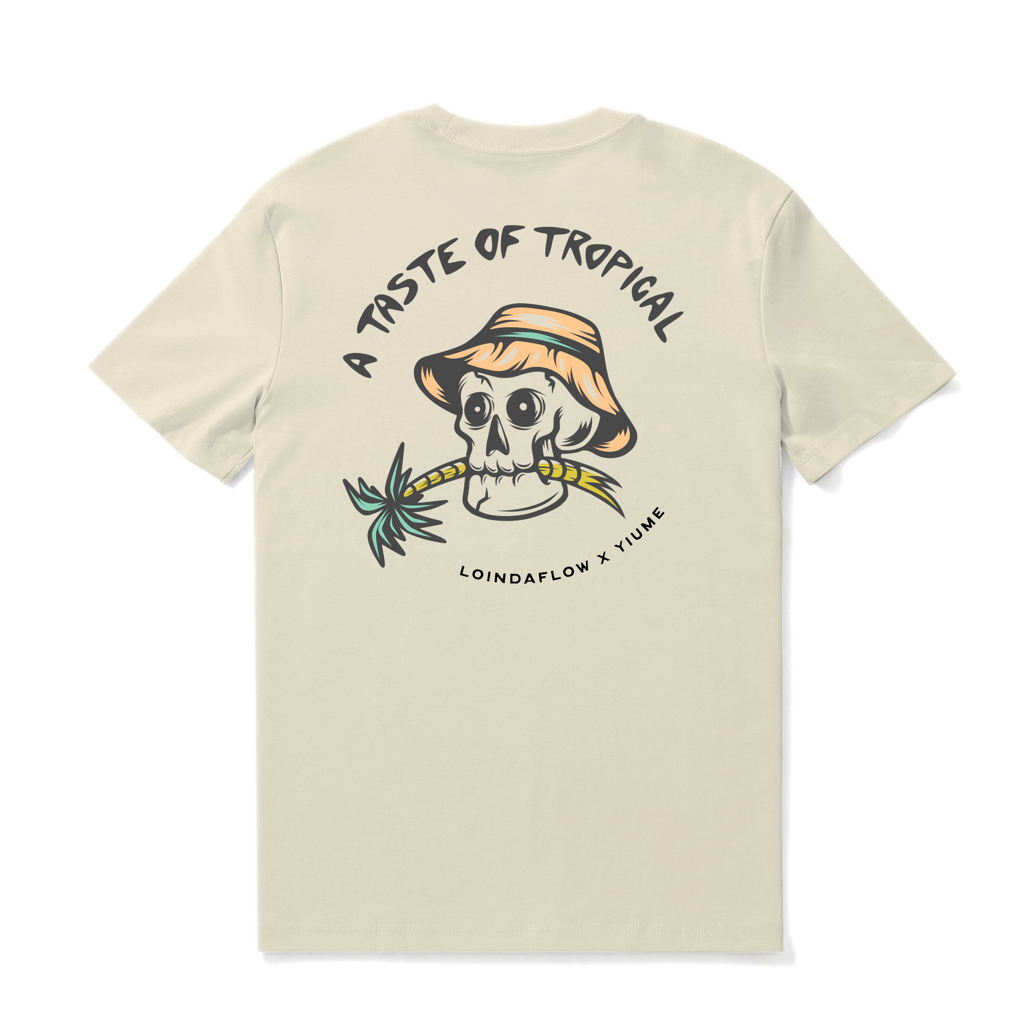 Hawaiian Tee For Men Taste of Tropical By Loindaflow Tee Crew Neck 100% Cotton - BEIGE