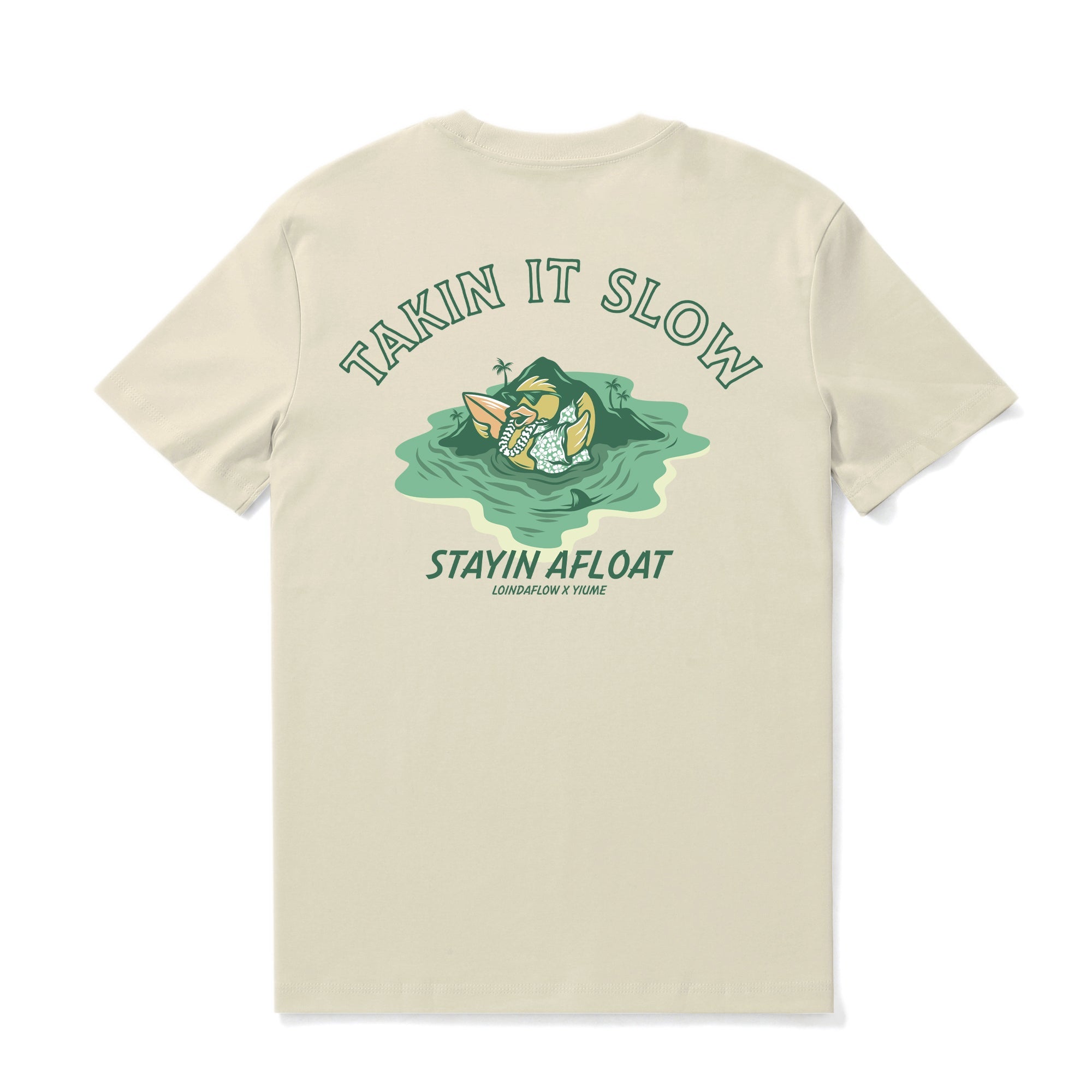 Hawaiian Tee For Men Takin It Slow By Loindaflow Tee Crew Neck 100% Cotton - BEIGE