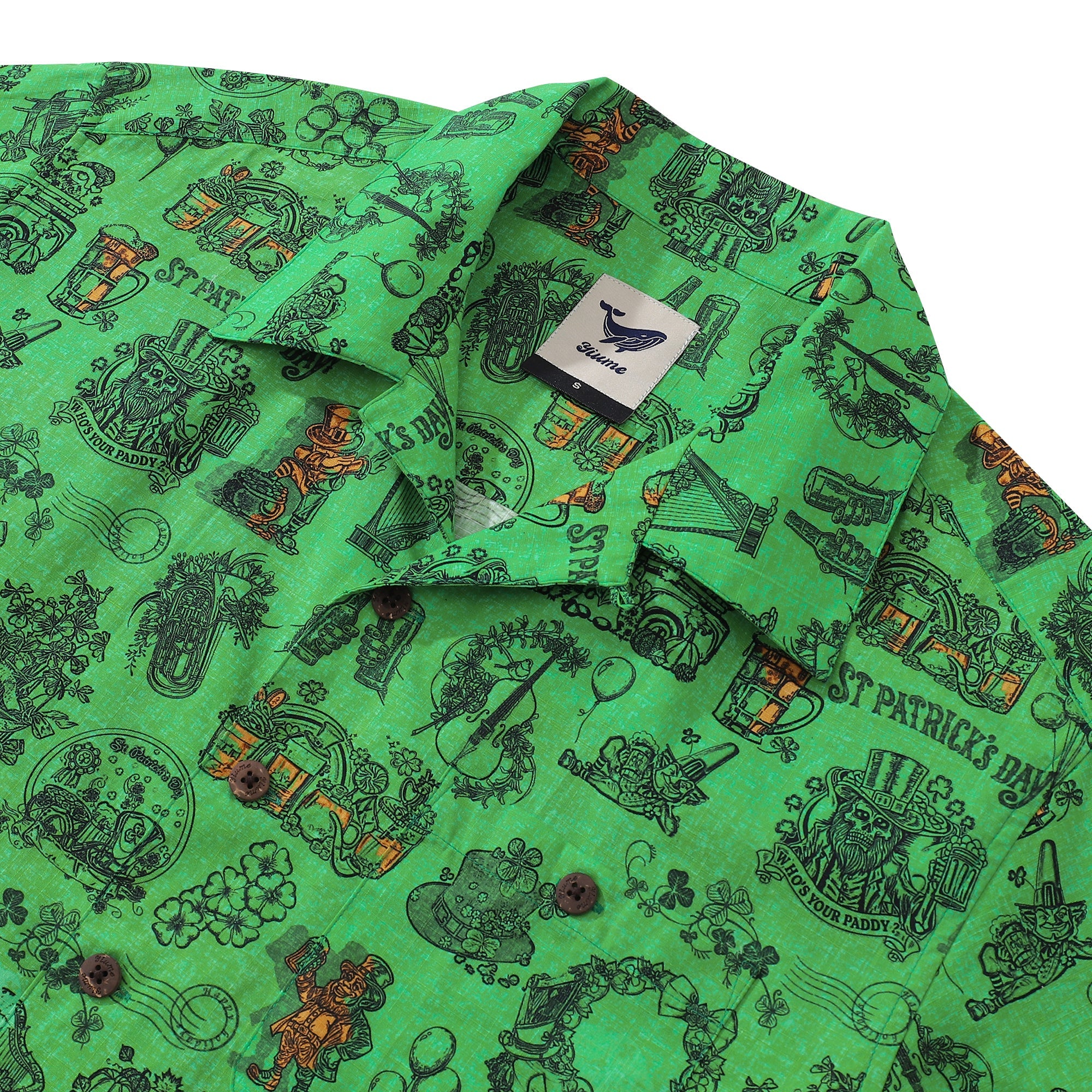 Saint Patrick Hawaiian Shirt For Men Festival Revelry Shirt Camp Collar 100% Cotton