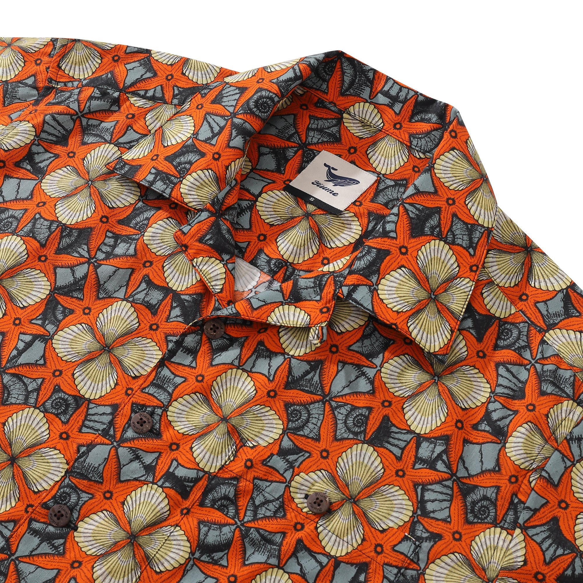 Hawaiian Shirt For Men Starfish and Shells Shirt Camp Collar 100% Cotton