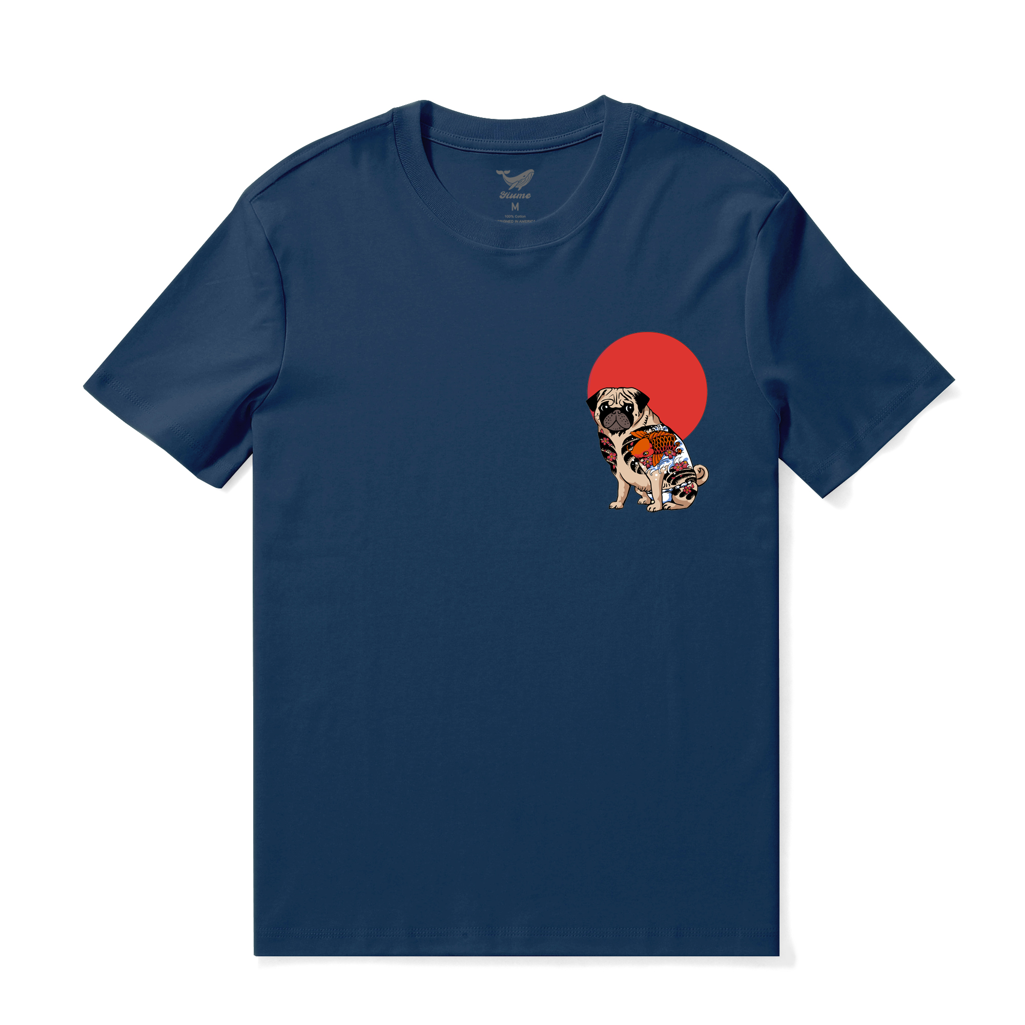 Hawaiian Tee For Men French Bulldog Yakuza Tee Crew Neck 100% Cotton - NAVY BLUE