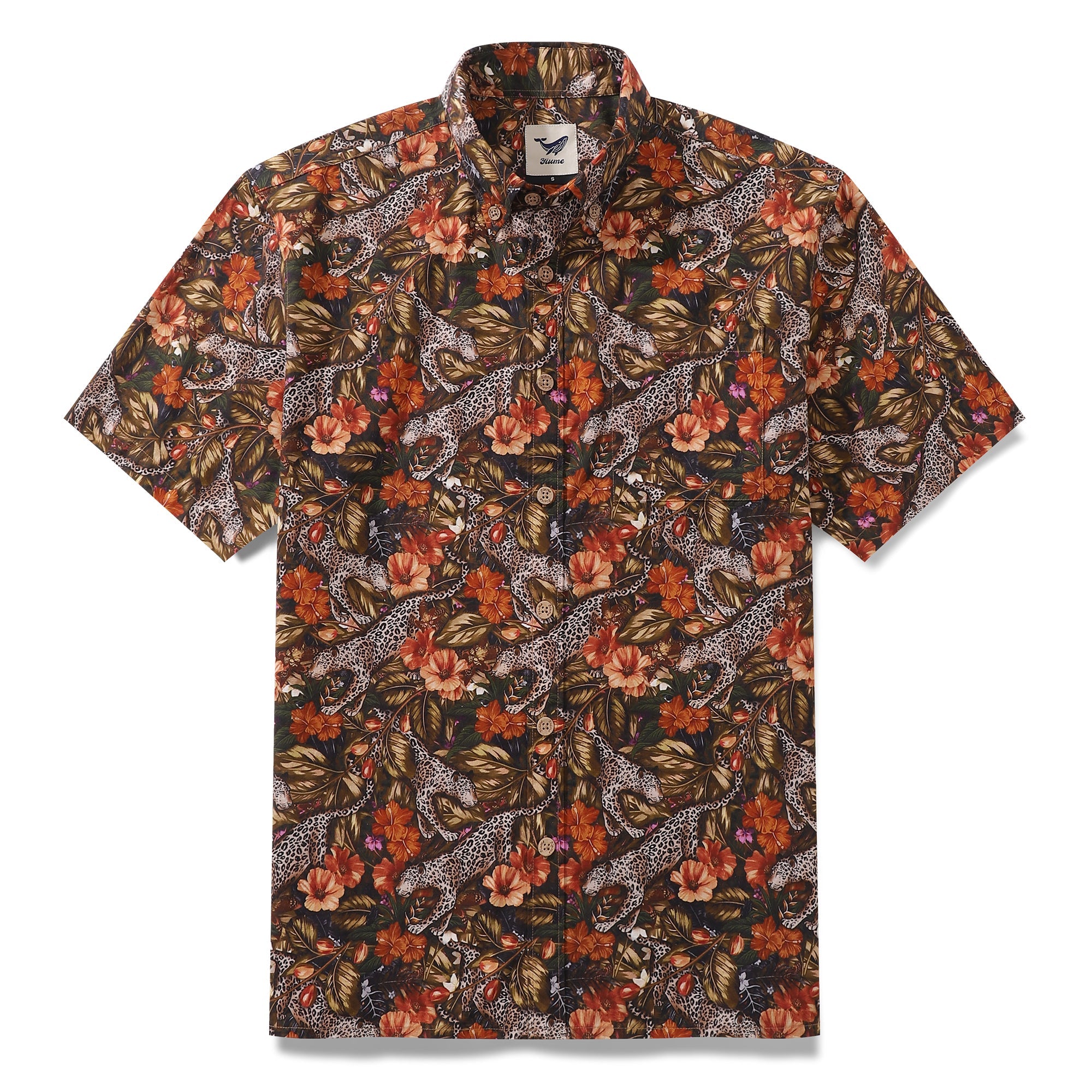 Men's Hawaiian Shirt The Playful Leopard Print Cotton Button-down Short Sleeve Aloha Shirt