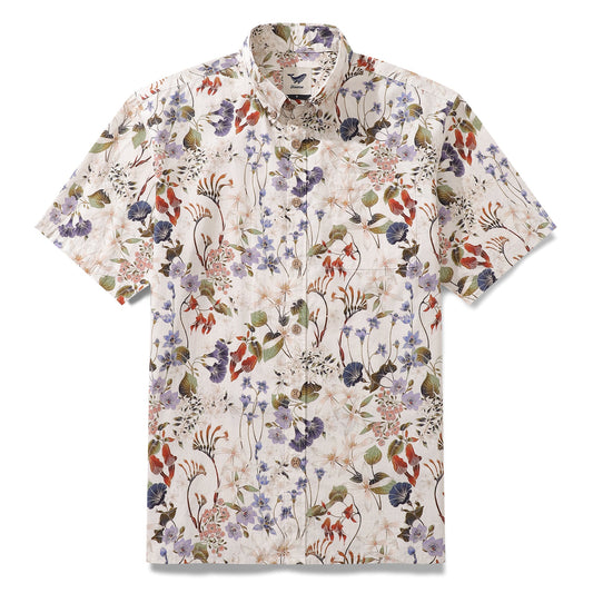 Yiume Men's Hawaiian Shirt Australian Wildflower Mid By Eloise Cotton Button-down Short Sleeve Aloha Shirt