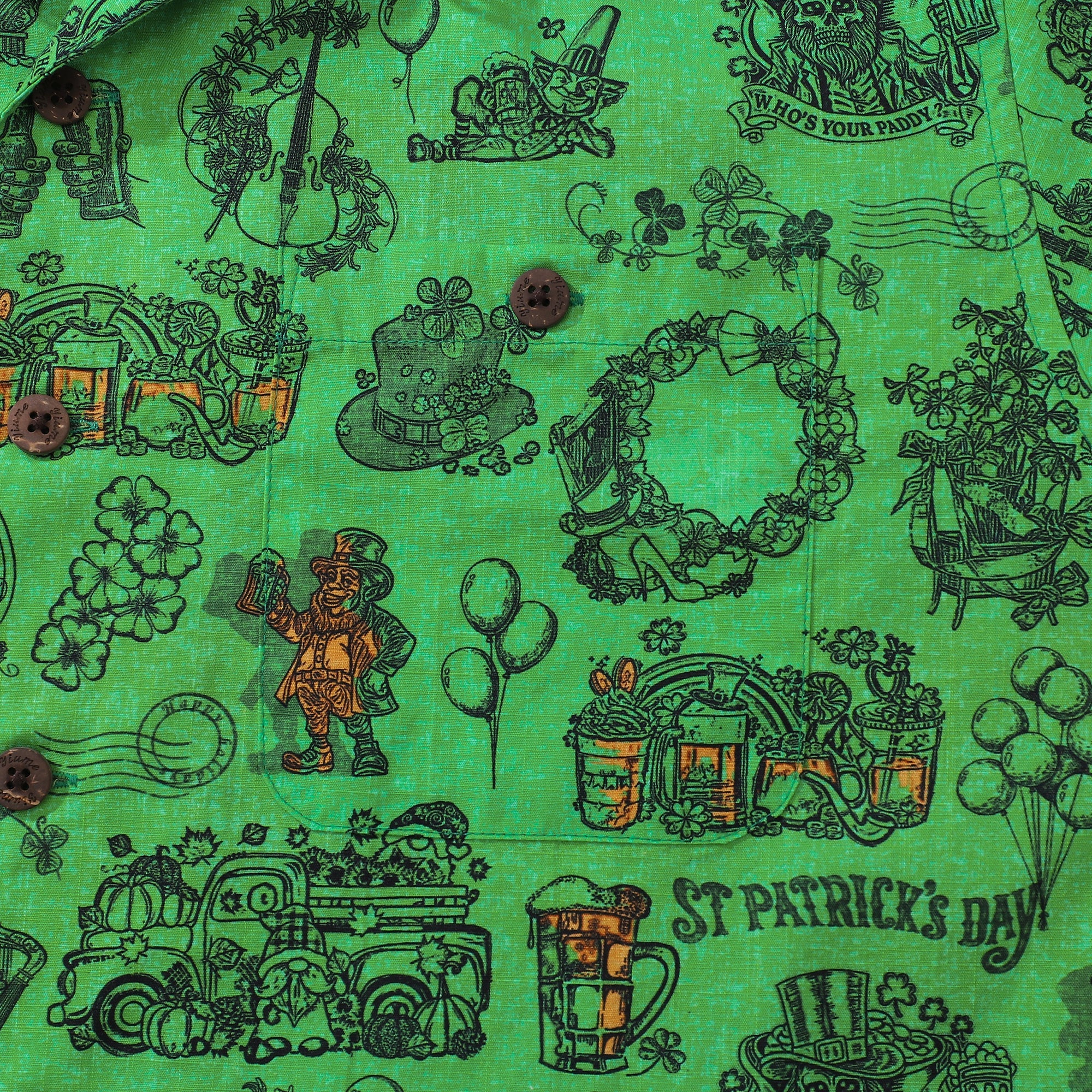 Saint Patrick Hawaiian Shirt For Men Festival Revelry Shirt Camp Collar 100% Cotton