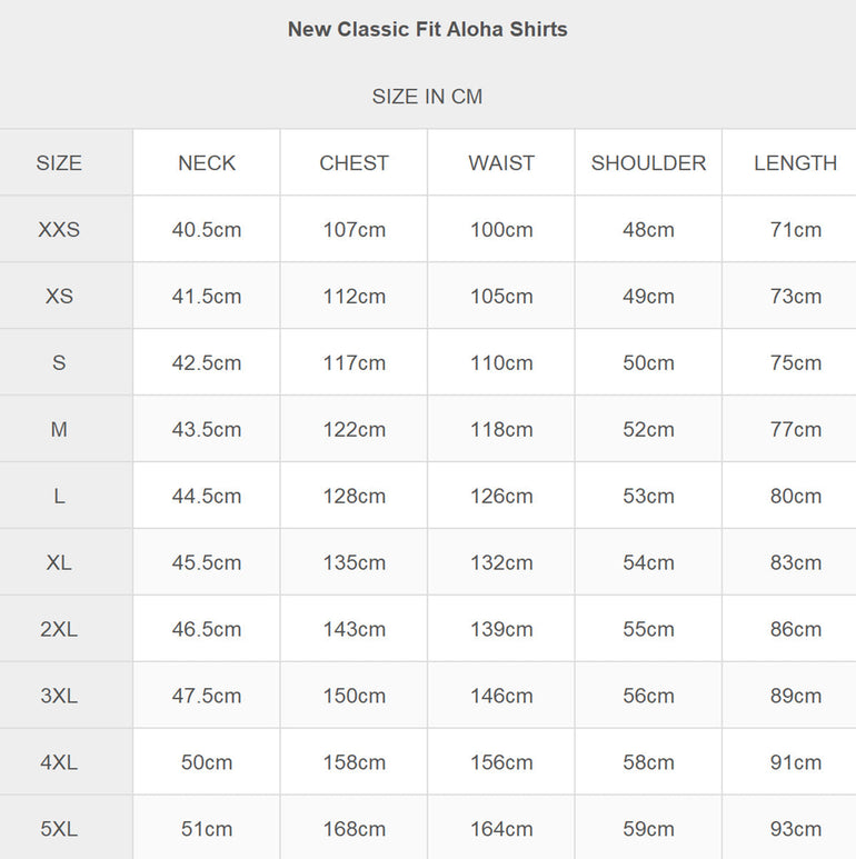 SIZE CHART CM