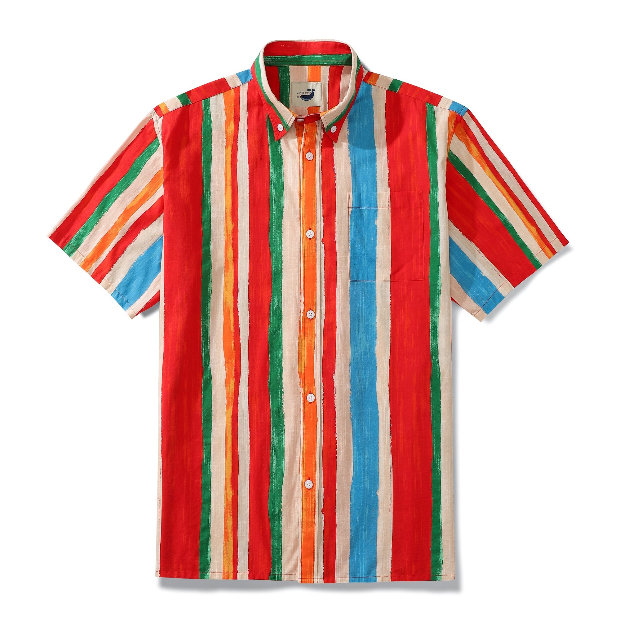 Men's Aloha Shirt Colorful Stripe Pattern Cotton Short Sleeve Button Down