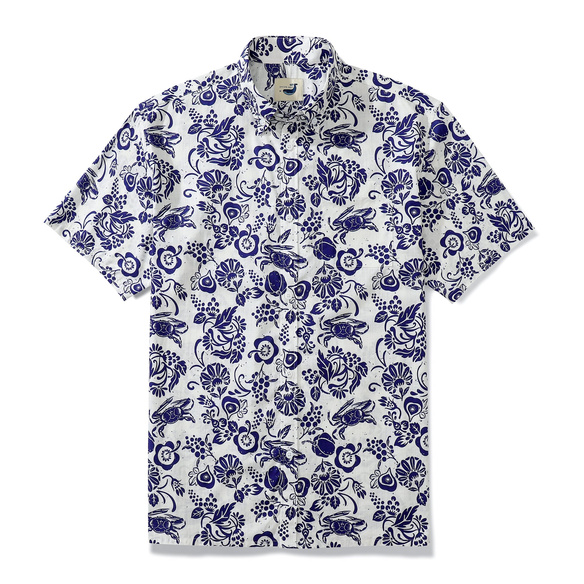 Tropical Print Figs and Crabs 100% Cotton Men's Button-Down Shirt
