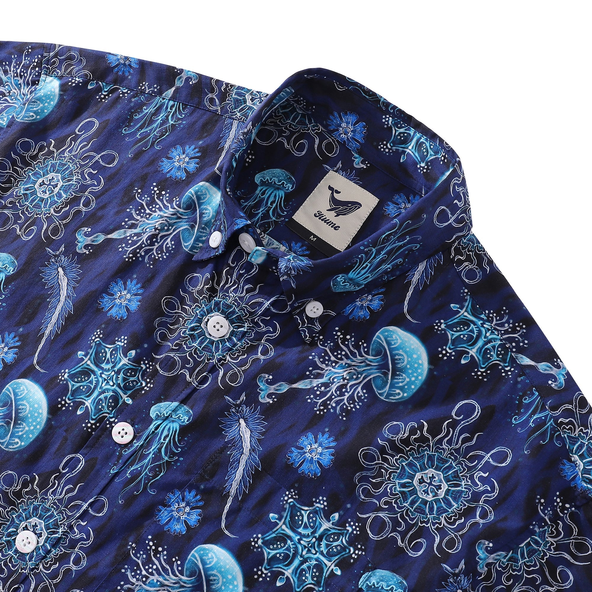 Men's Hawaiian Ocean Shirt Luminocean Print By Luova Flow Cotton Button-down Short Sleeve Aloha Shirt