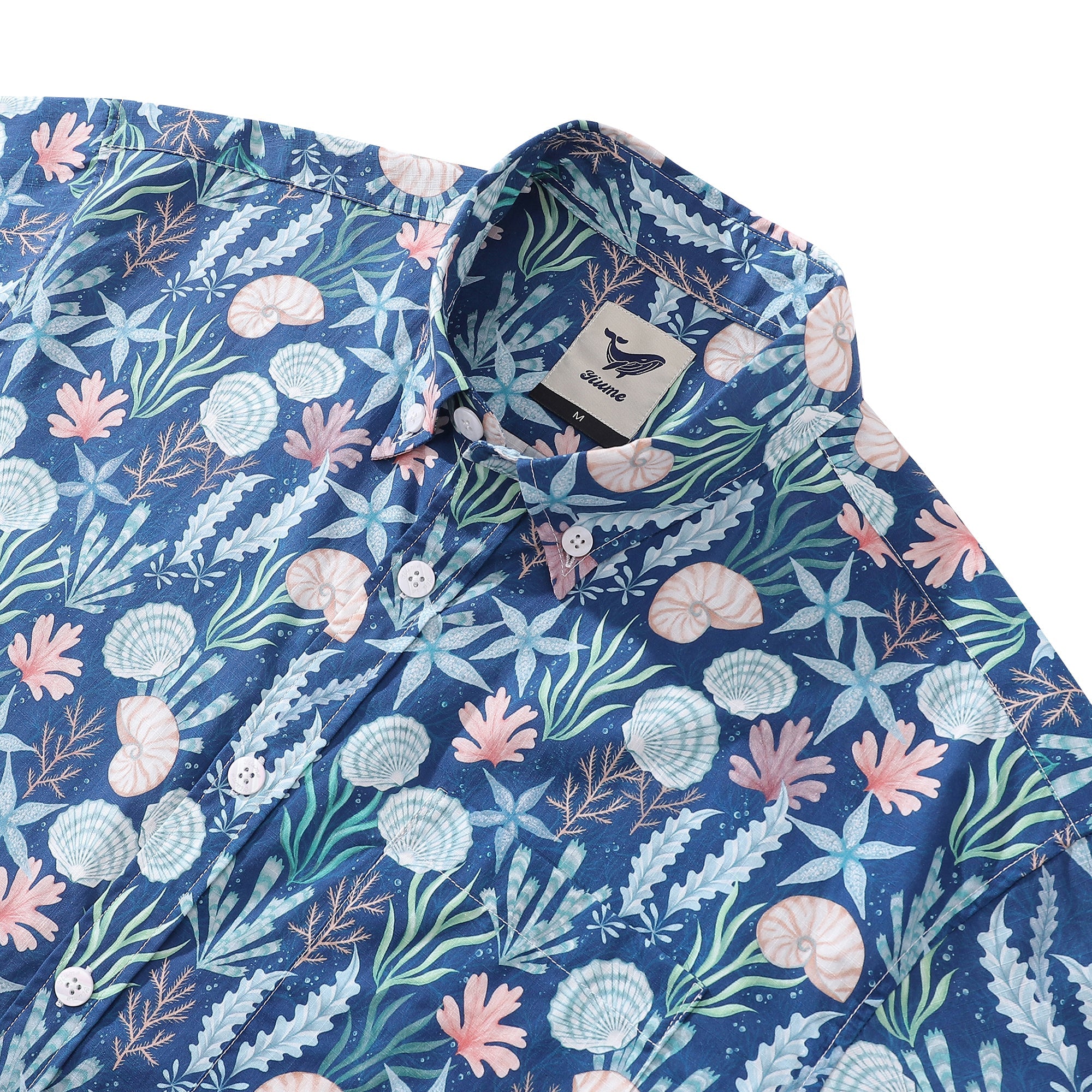 Men's Hawaiian Shirt Seaside Print By Luova Flow Cotton Button-down Short Sleeve Aloha Shirt