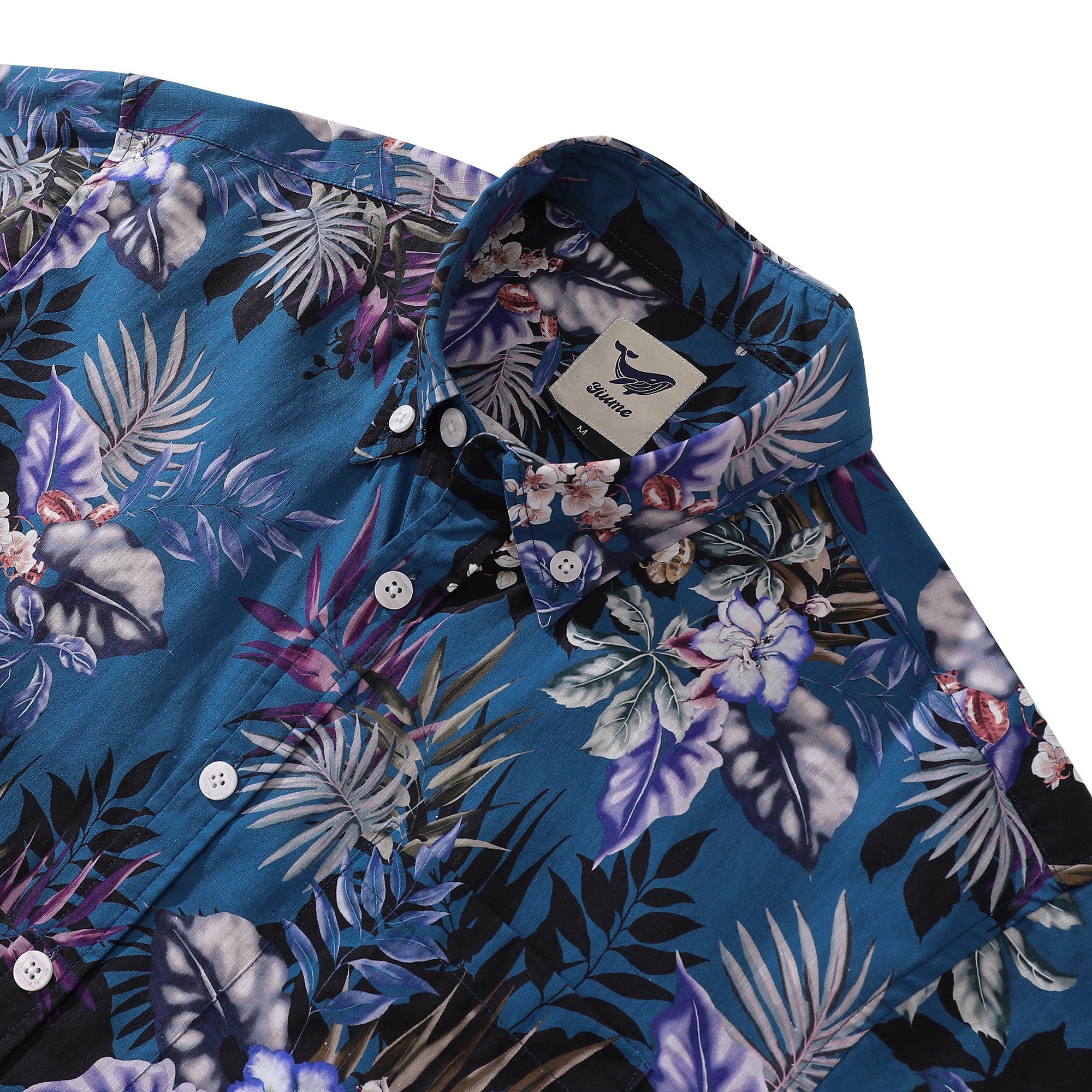 Dark Blue Hand Painted Orchid Floral Print 100% Cotton Button-down  Men's Hawaiian Shirt