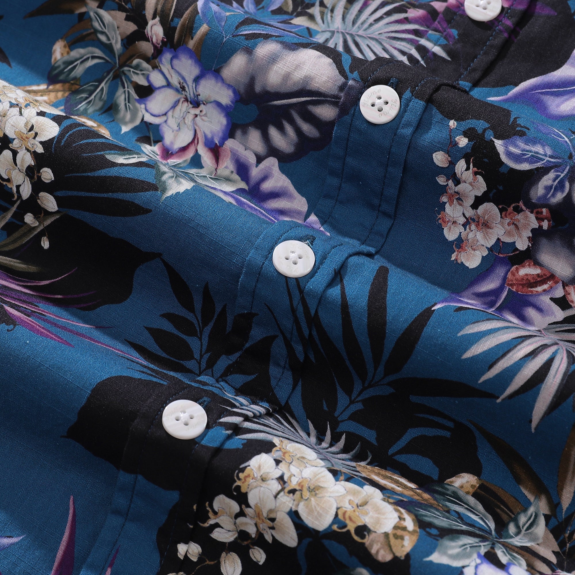 Dark Blue Hand Painted Orchid Floral Print 100% Cotton Button-down  Men's Hawaiian Shirt