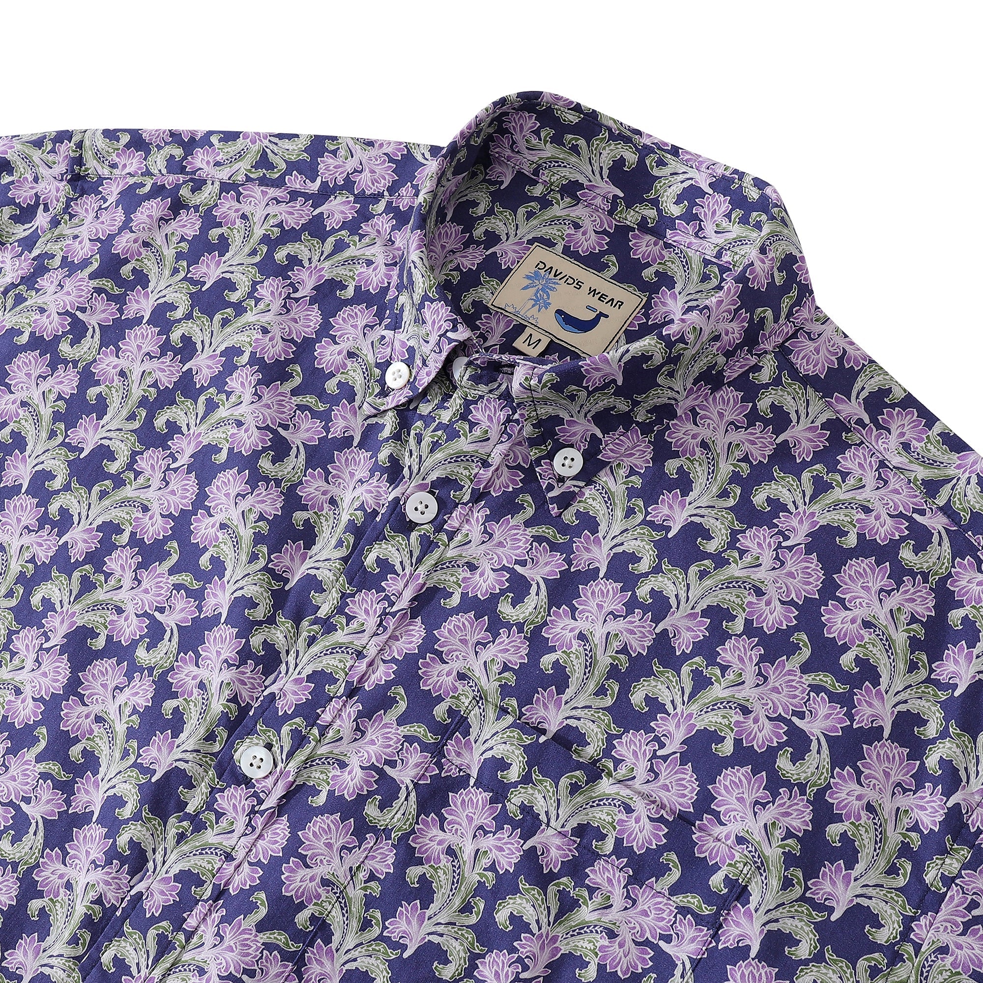 Men's Button Down Shirt Purple Floral Cotton Aloha Shirt Hawaiian Shirt