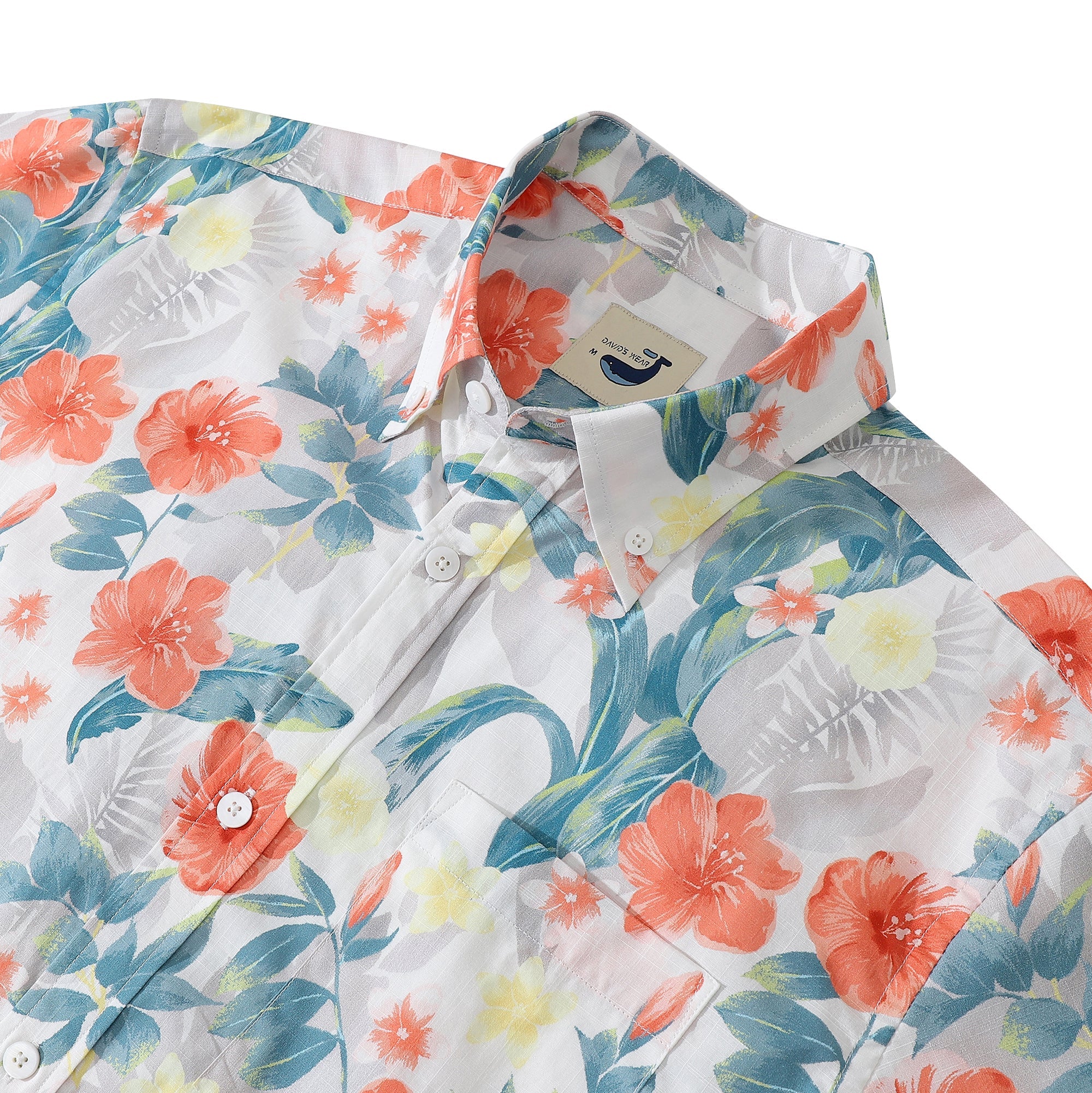 Tropical Floral Print Hawaiian Shirts For Men Short Sleeve Cotton Button Down