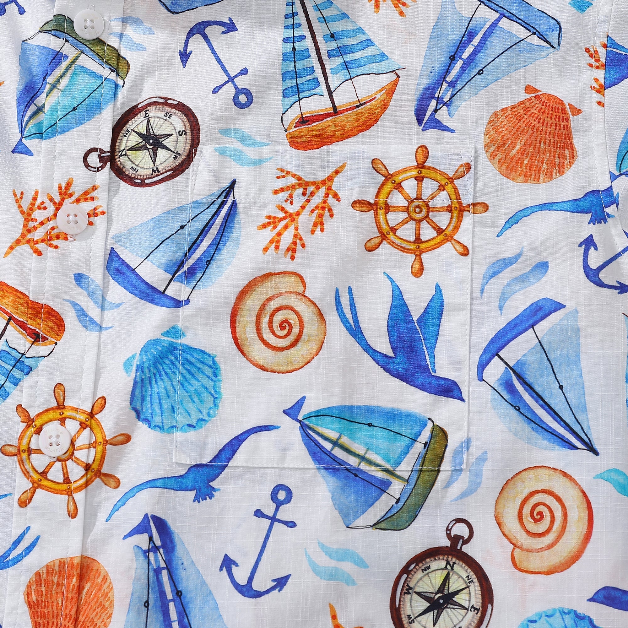 Men's Hawaiian Shirt Sailing Adventure Print Designed by Julia Madoka Cotton Button-down