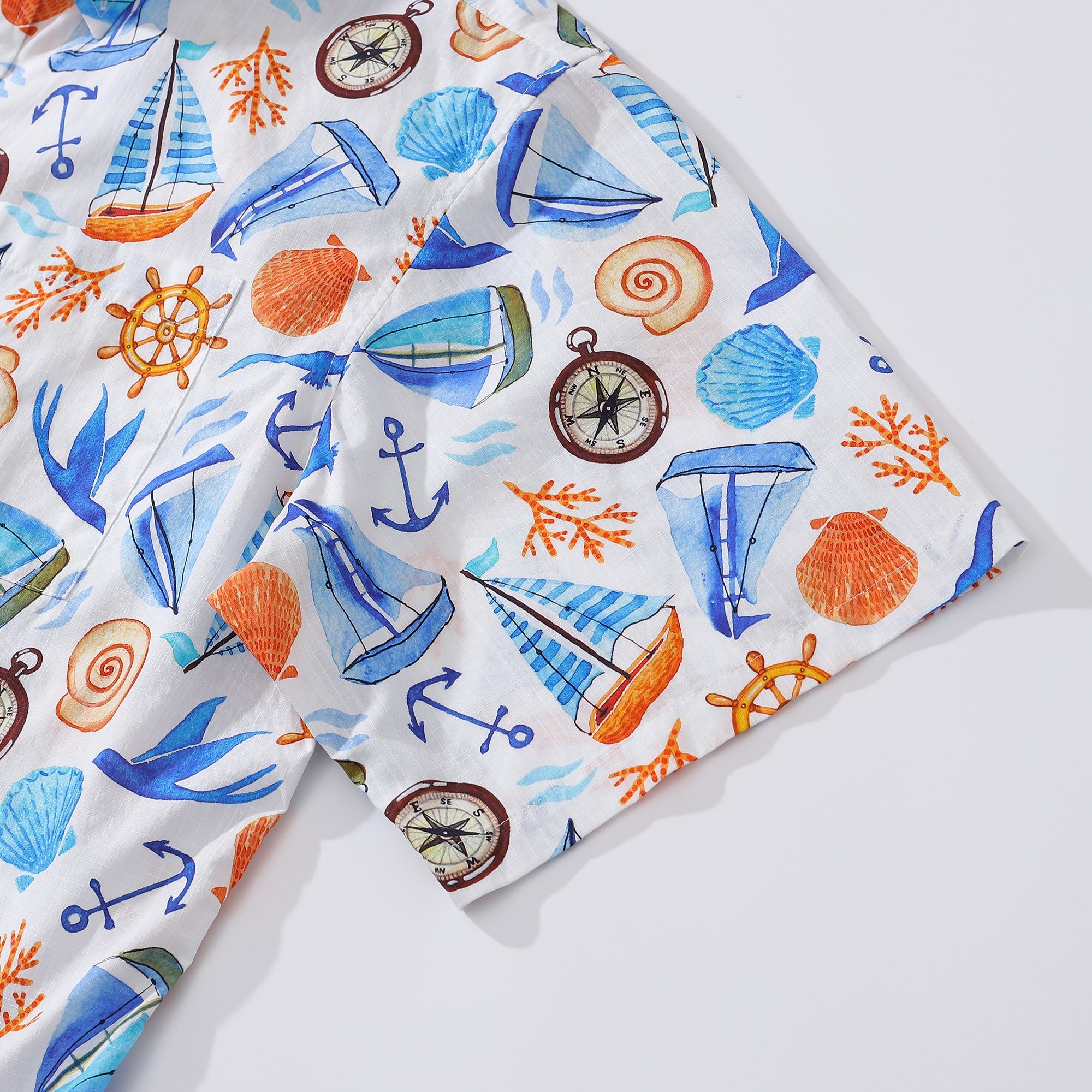 Men's Hawaiian Shirt Sailing Adventure Print Designed by Julia Madoka Cotton Button-down