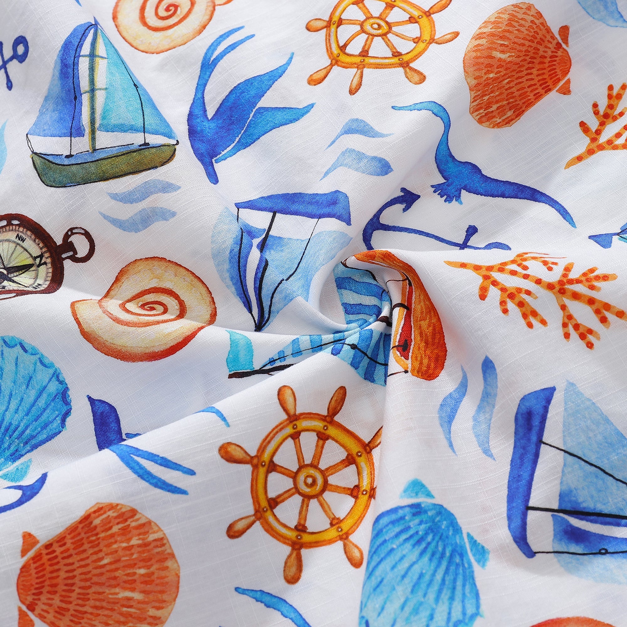 Men's Hawaiian Shirt Sailing Adventure Print Designed by Julia Madoka Cotton Button-down