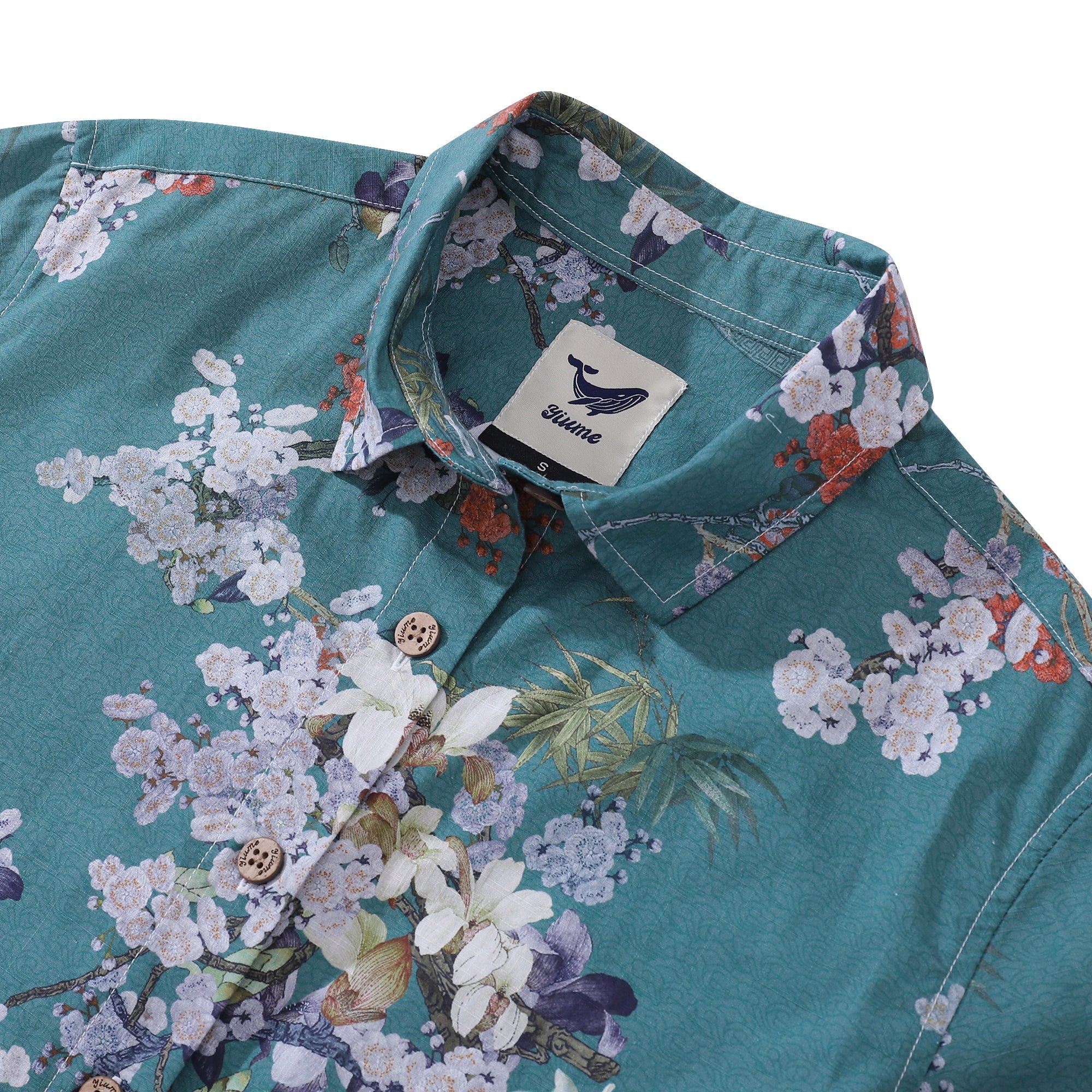 Women's Hawaiian Shirt Elegant plum fragrance Print Cotton Button-down Short Sleeve