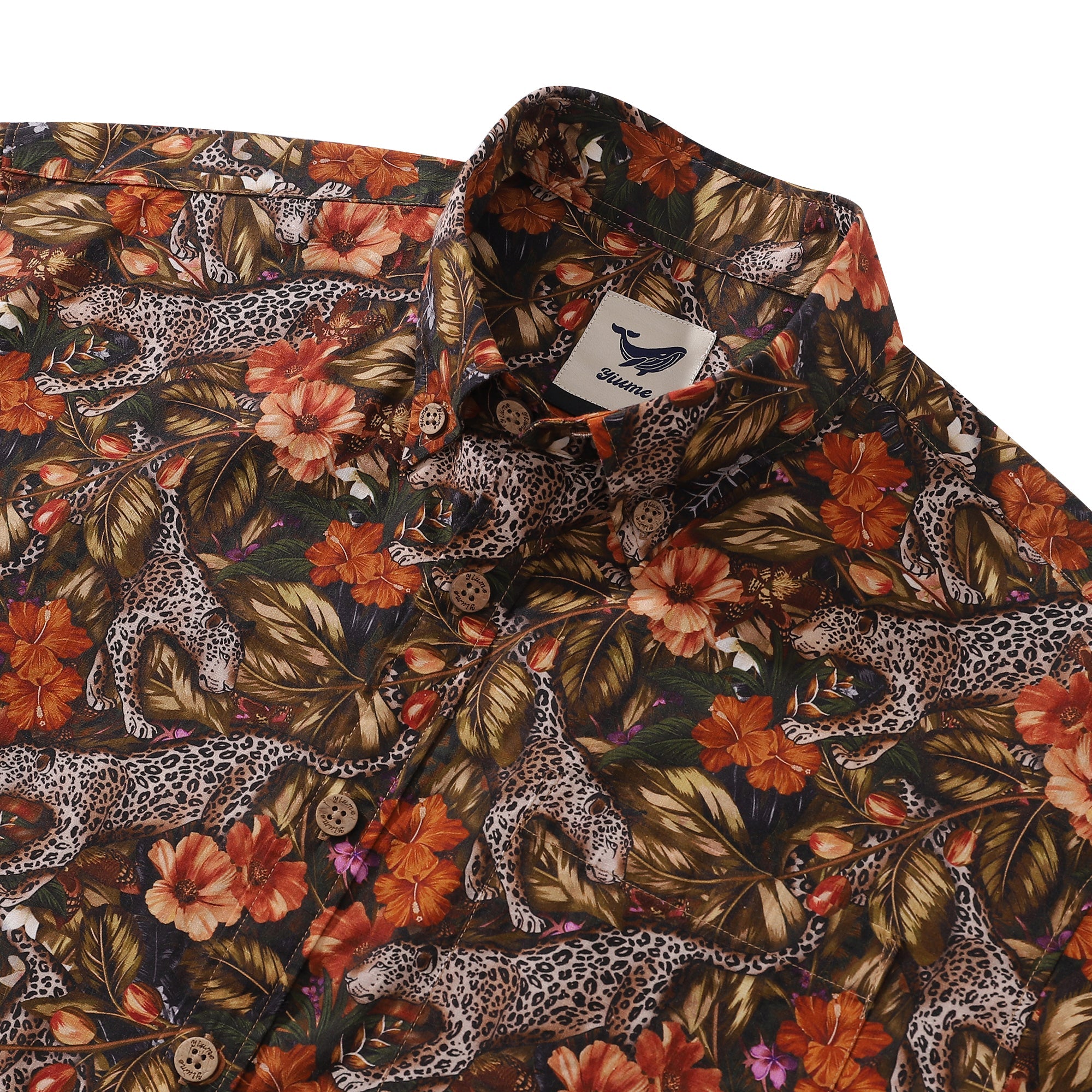 Men's Hawaiian Shirt The Playful Leopard Print Cotton Button-down Short Sleeve Aloha Shirt