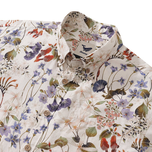 Yiume Men's Hawaiian Shirt Australian Wildflower Mid By Eloise Cotton Button-down Short Sleeve Aloha Shirt