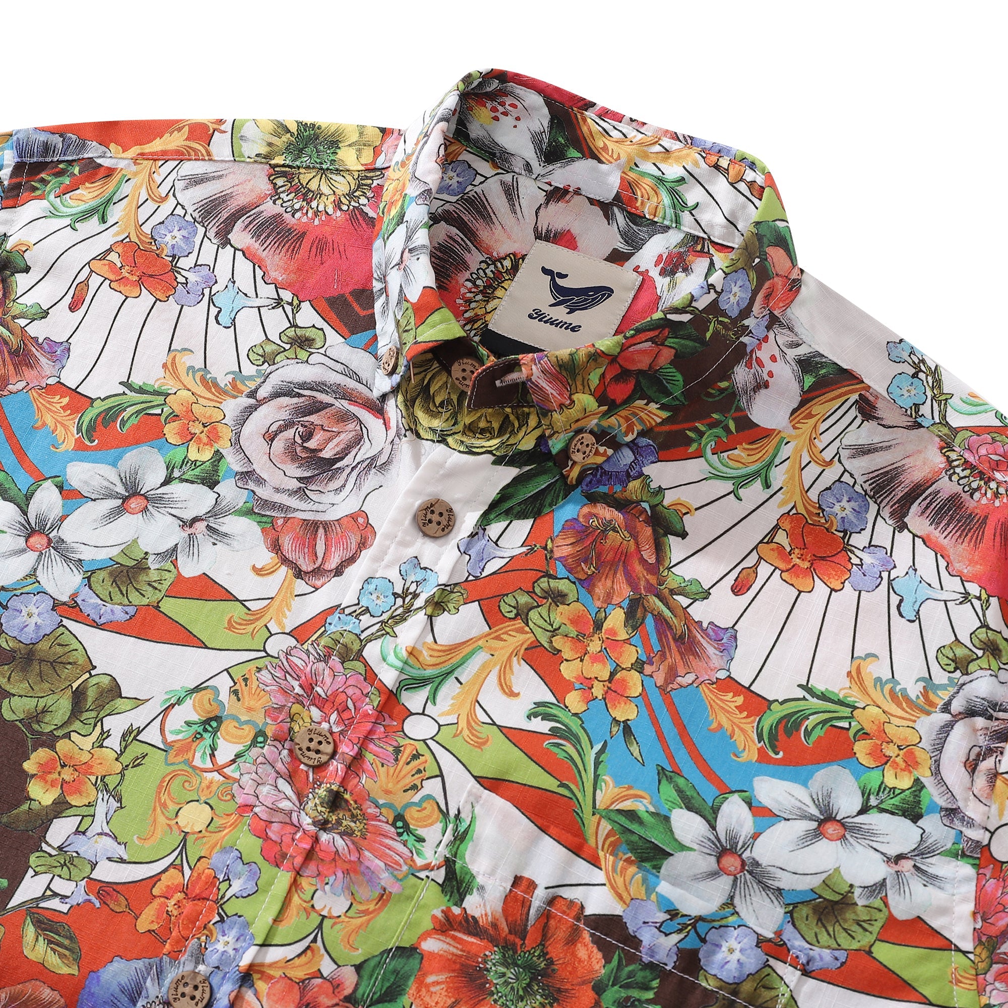 Men's Hawaiian Shirt Vibrant Blooms Cotton Button-down Long Sleeve Aloha Shirt