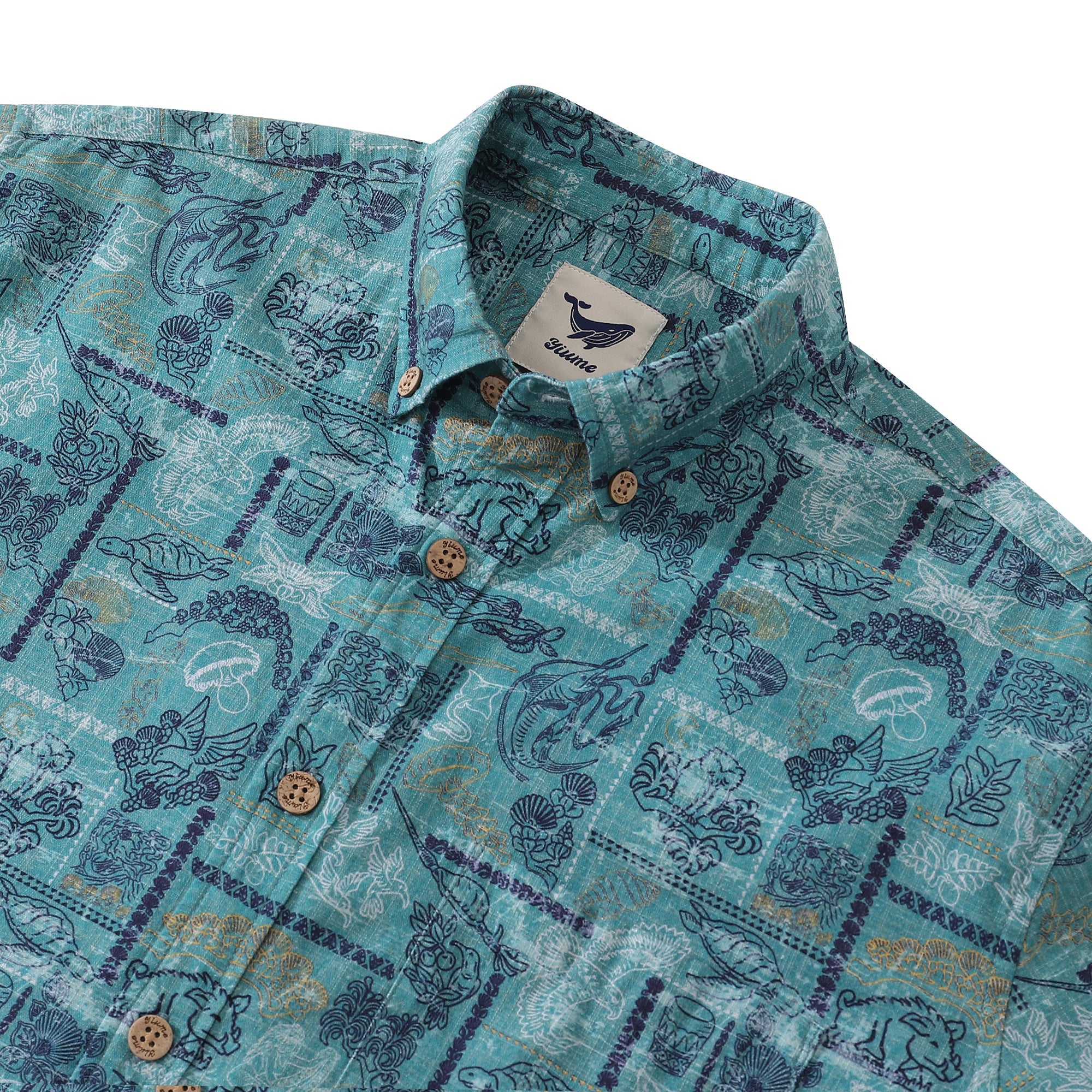 Men's Hawaiian Shirt Pele and Hiiaka Cotton Button-down Long Sleeve Aloha Shirt